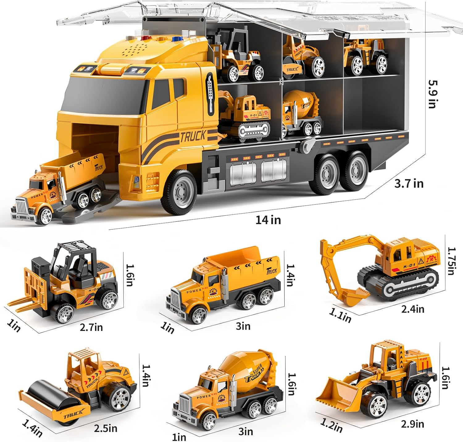 Construction Vehicle Trucks Cars Toy for 3 4 5 6 Years Old Boys Kids - Carrier Play Set with Play Mat, Die-Cast Car Toys with Excavator, Forklift, Birthday Gifts Toys for 3-9 Year Old Boys image number 2
