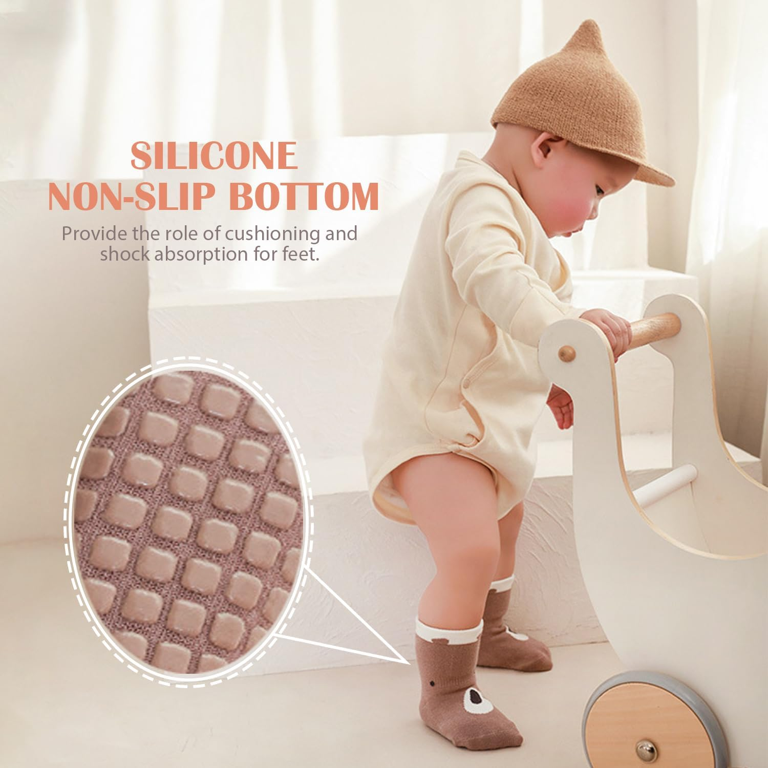 Unisex Baby Non-Slip Socks, Toddlers Kids Soft Cotton Crew Socks with Grippers Crawling Socks for Babies Non-Skid Ankle Socks for Boys Girls Newborn Infant 0-12 Months/1-3/3-5 Years