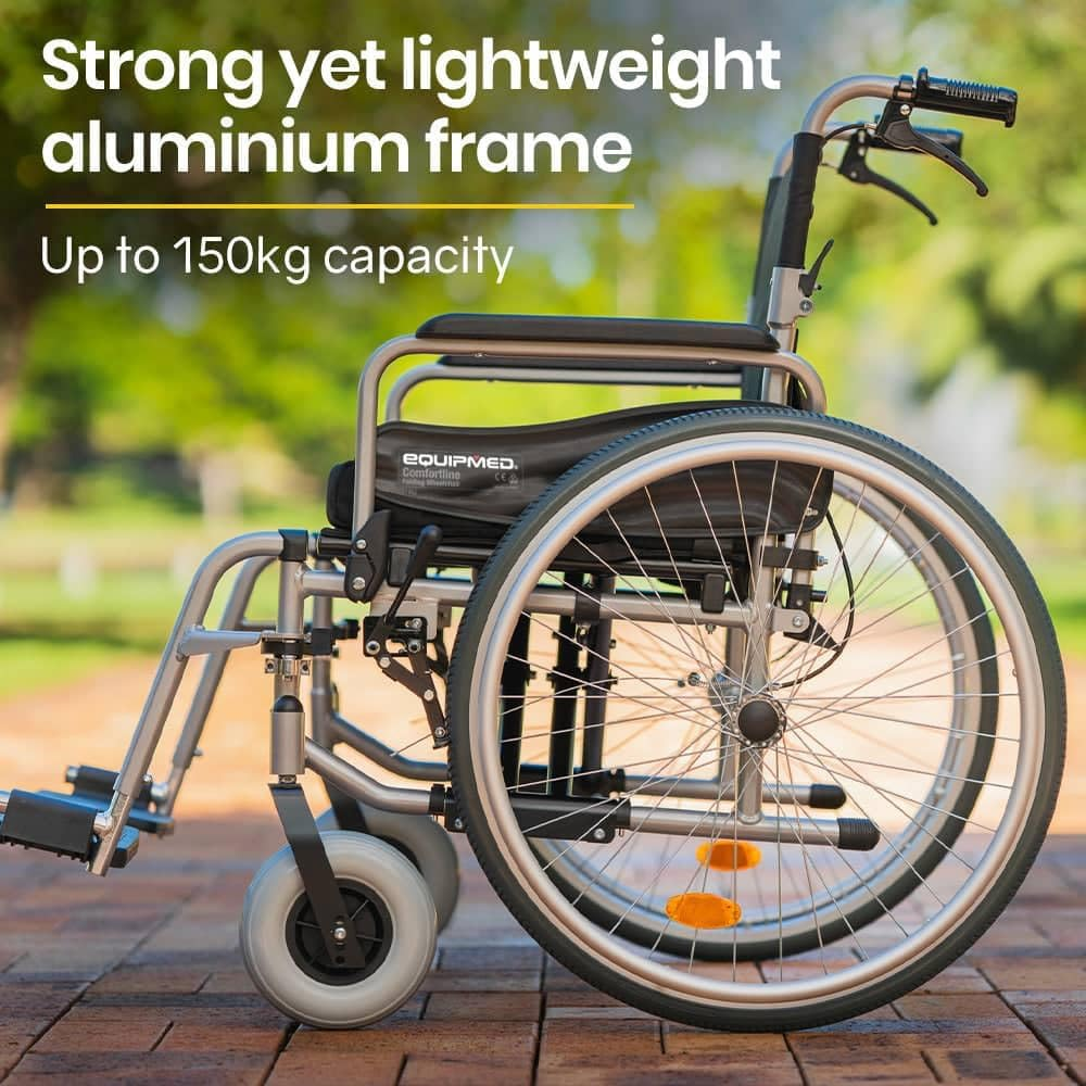 "Equipmed Folding Wheelchair XXL Extra-Wide Bariatric Seat, Aluminium Frame, 150Kg Capacity, 24 Inch Wheels, Park Brakes, Black" image number 1