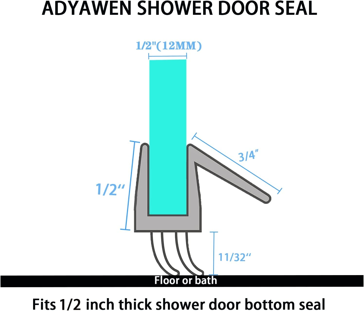 ADYAWEN 2-Pack Frameless Shower Door Bottom Seal &ndash; Stop Shower Leaks and Create a Water Barrier,Shower Door Seal 12Mm. (2-Pack 1/2''X 39&rdquo;) image number 6