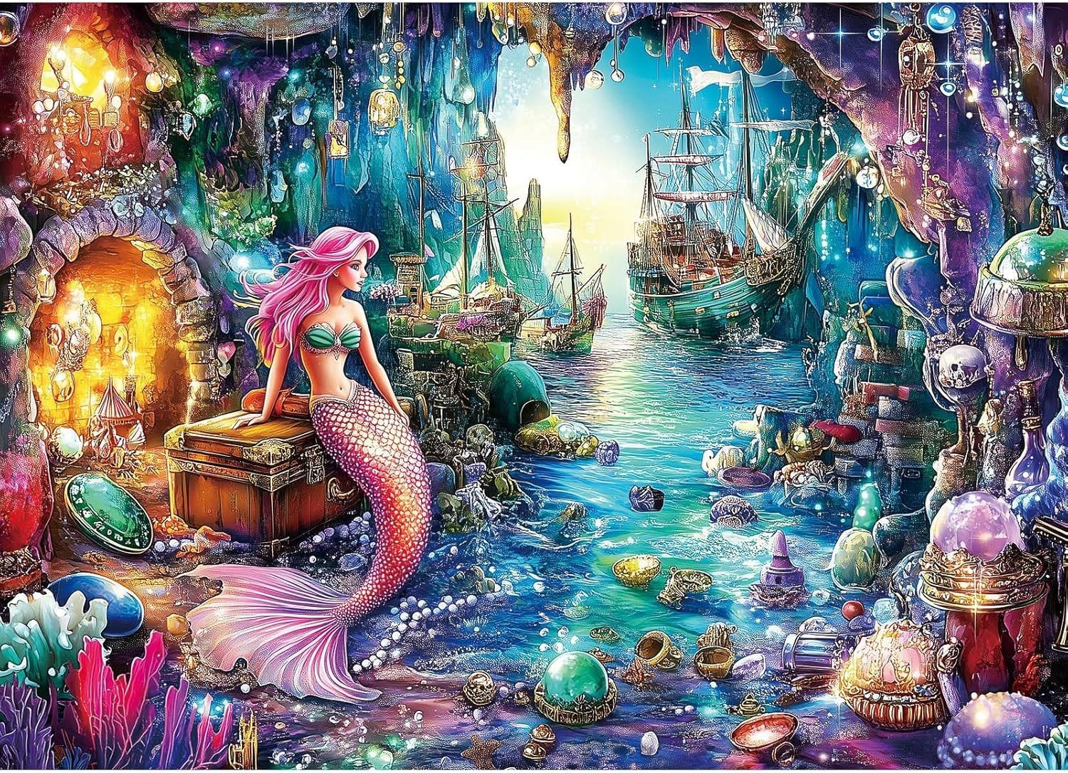 Jigsaw Puzzles for Adults 1000 Pieces, Interlock Perfectly Letter on Back No Dust, Home Decor Birthday Gift Toy for Men Women Elders Seniors, 1:1 Poster - Mermaid under the Sea image number 2