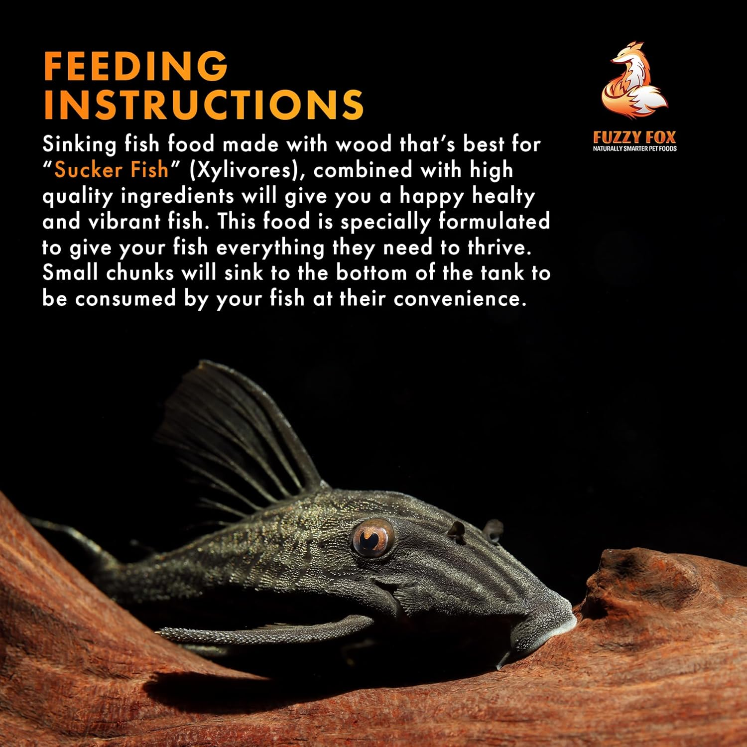 Fuzzy Fox Xylivore Gel Mix Fish Food, Wood-Based Nutrient Powder with Spirulina, Vitamin C, and More for Sucker Fish, Plecos, Cat Fish & Aquatic Pets, 65G