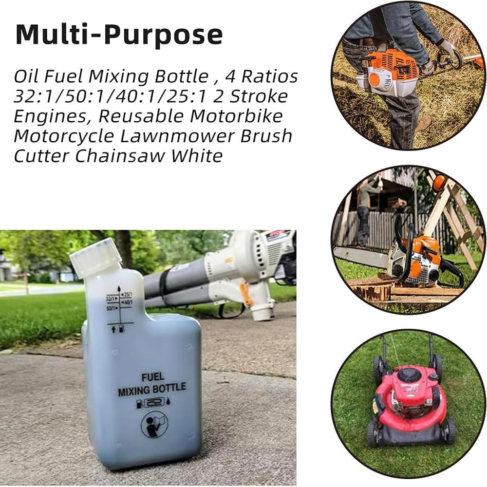 2 Stroke Gas Petrol Fuel Oil Mixing Bottle,1L,4 Ratios 32:1/50:1/40:1/25:1,Reusable Motorbike Motorcycle Lawnmower Brush Cutter Chainsaw