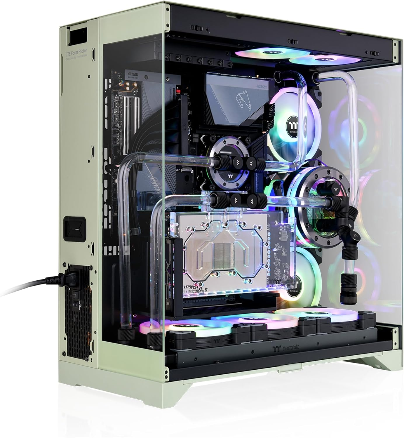 Thermaltake CTE E550 Tempered Glass Dual Chamber Mid Tower Case Matcha Green Edition (Supports Hidden Connector M/B), CA-1Z8-00MEWN-00 image number 5