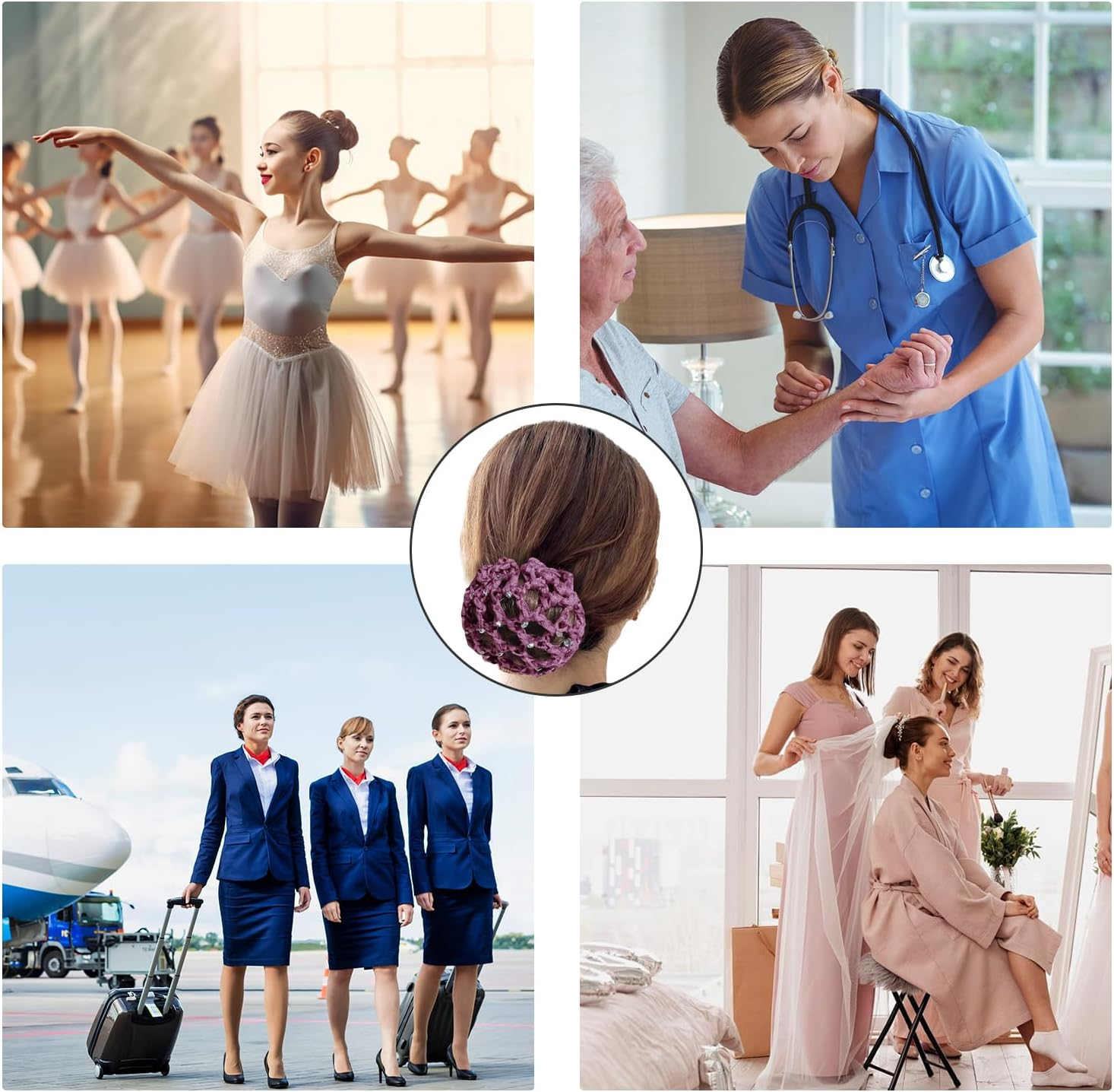 Zcbzbn Hair Nets 5 Piece Nets Ballet Hair Nets Hairstyles with Hair Nets Glitter Crystal Hair Nets Ballet Hair Nets for Girls Hair for Art Gymnastics Figure Skating Ballet image number 2