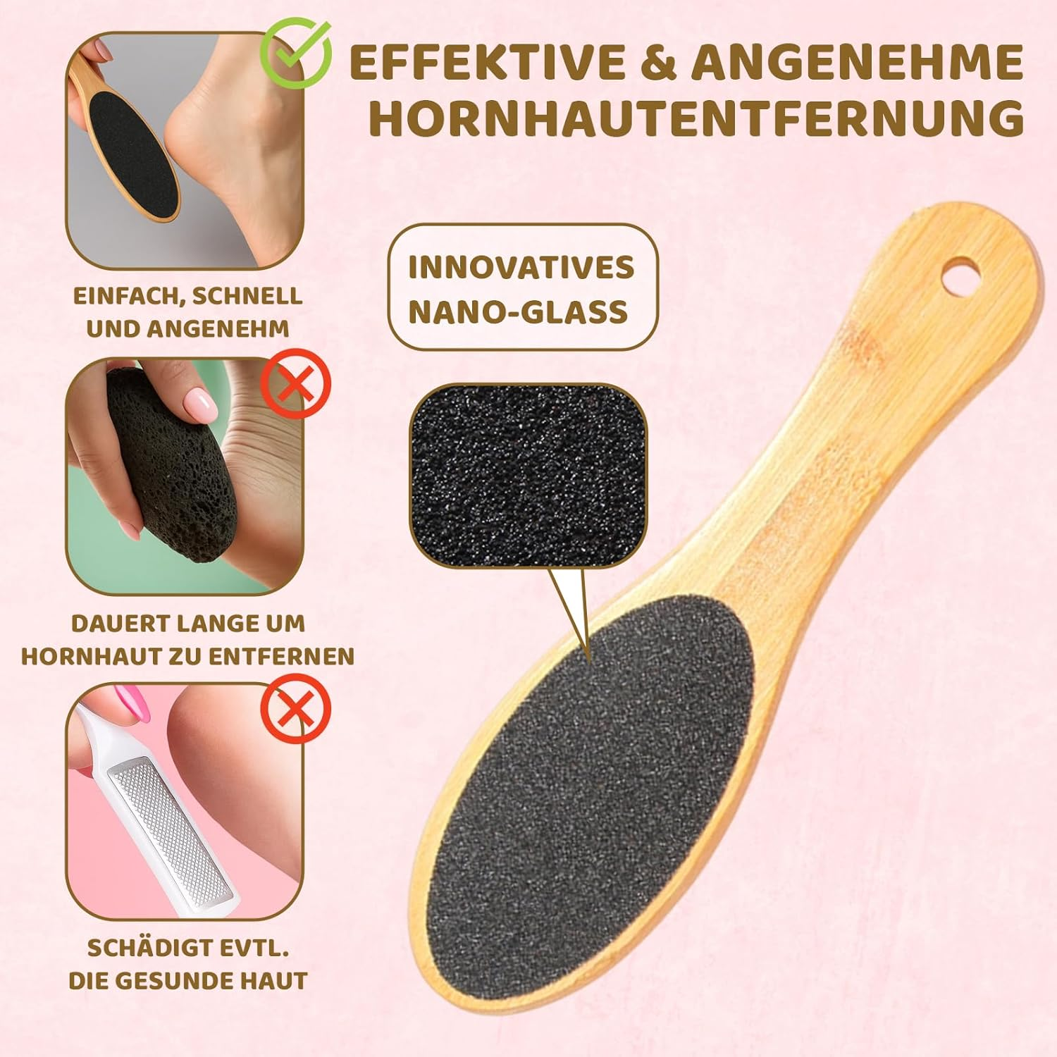 Callus File Foot, Callus Removal Foot with Double-Sided Bamboo Handle Foot File, Effective Pumice Stone Foot Care for Gentle Callus Remover, 2-Piece Set (Oval + Drop Shape) image number 5