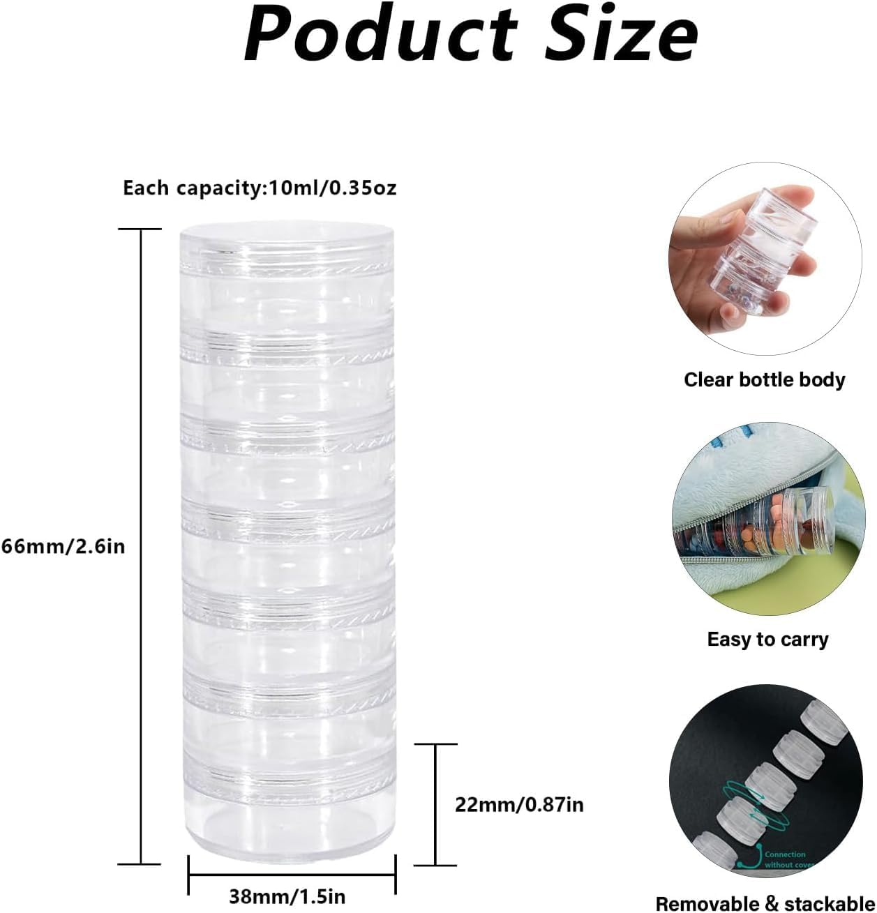 4 Set 7 Layer Stackable Travel Containers,0.35Oz Leakproof Plastic Containers with Lids for Creams, Lotion,Lip Balm, Skincare and Small Bead Jewelry image number 1