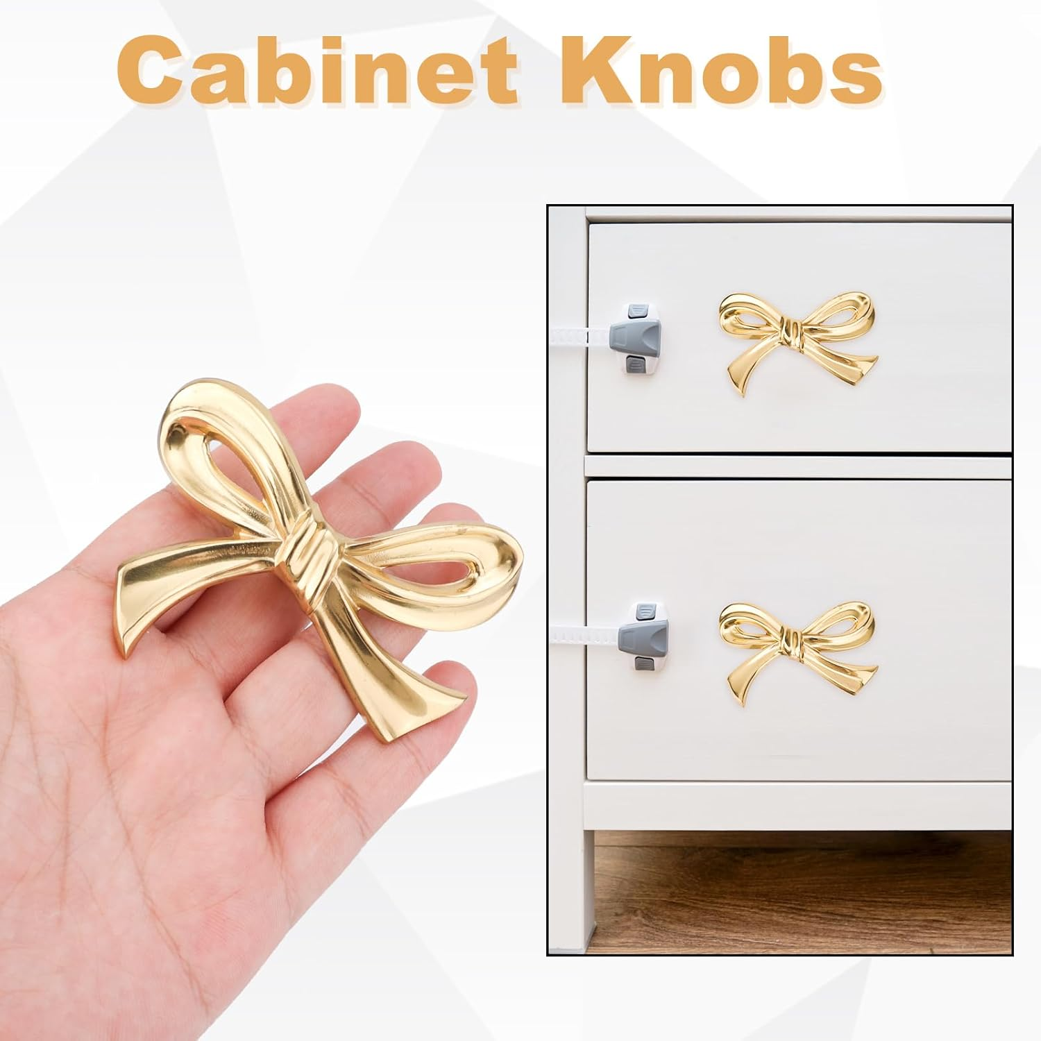 4Pcs Brass Bow Cabinet Knobs, Vintage Bow Gold Dresser Knobs Decorative Drawer Pull Handles for Cupboard Wardrobe Hardware Closet Home Kitchen (2 Styles) image number 5