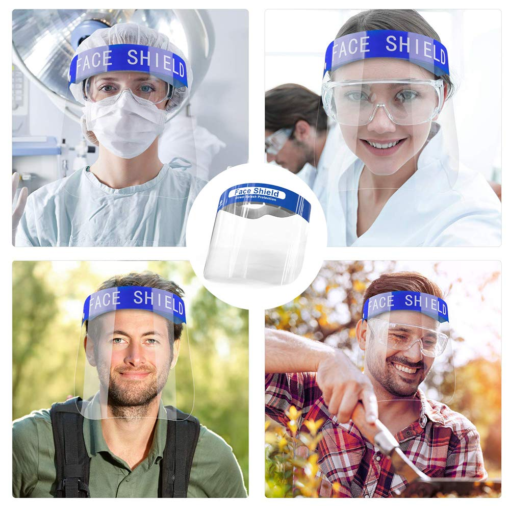 Safety Face Shield Clear Full Cover Anti-Fog Eyes Protective Face Shield Reusable Full Face Transparent Breathable Visor Mask Adjustable One Size Fits All（10 Pcs） image number 3