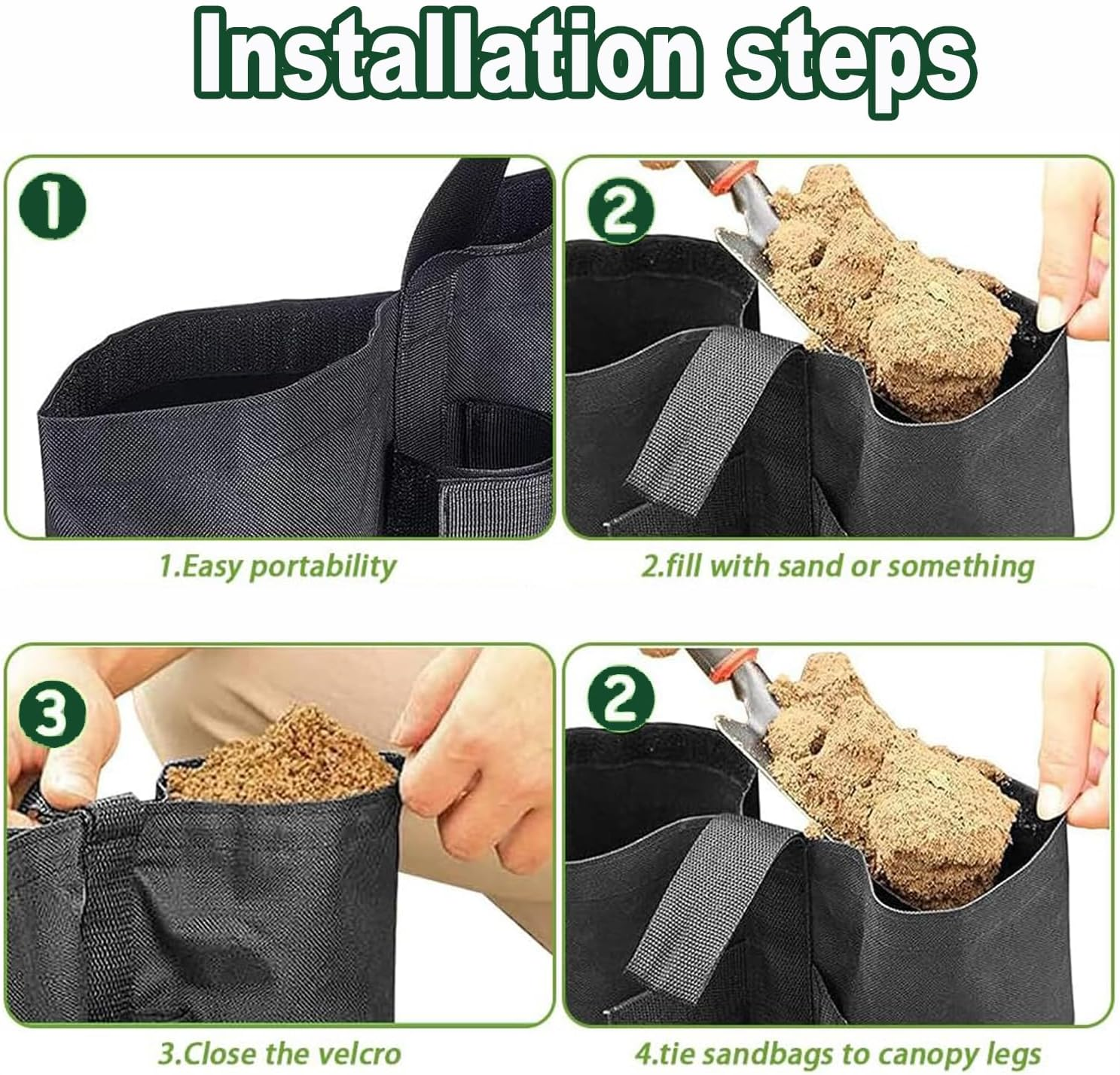 BEANPRECOY 4Pcs Gazebo Weight Bag Canopy Weight Bags Set 600D Oxford Cloth Weights Sand Bags with Nylon Buckle and Zipper for Pop up Canopy Foldable Patio Umbrella Instant Outdoor Sun Shelte image number 5