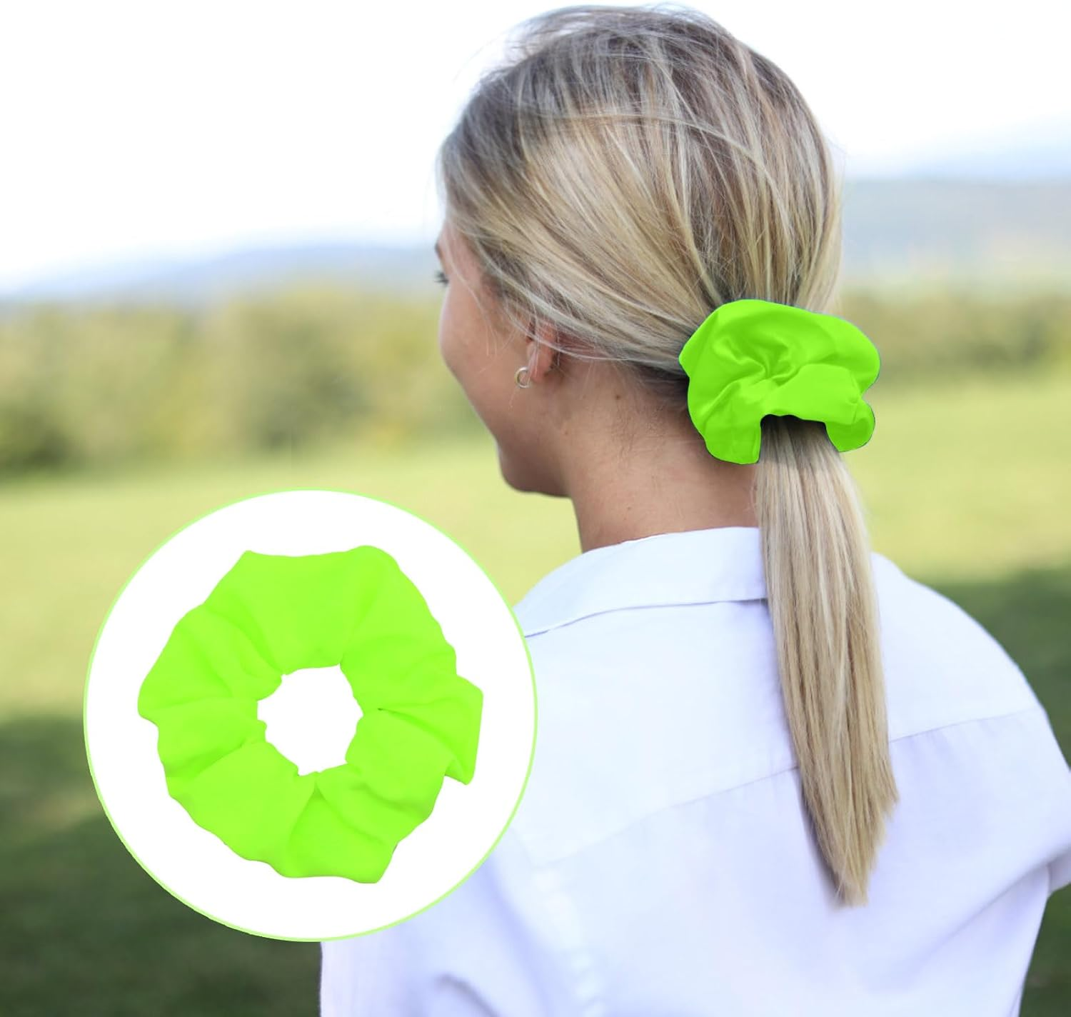 6Pcs Neon Scrunchies for Hair - 80S Retro-Inspired Chiffon & Elastic Ponytail Holders, Hair Ties for Women/Girls - Vibrant Holiday, Halloween & Party Accessories image number 5