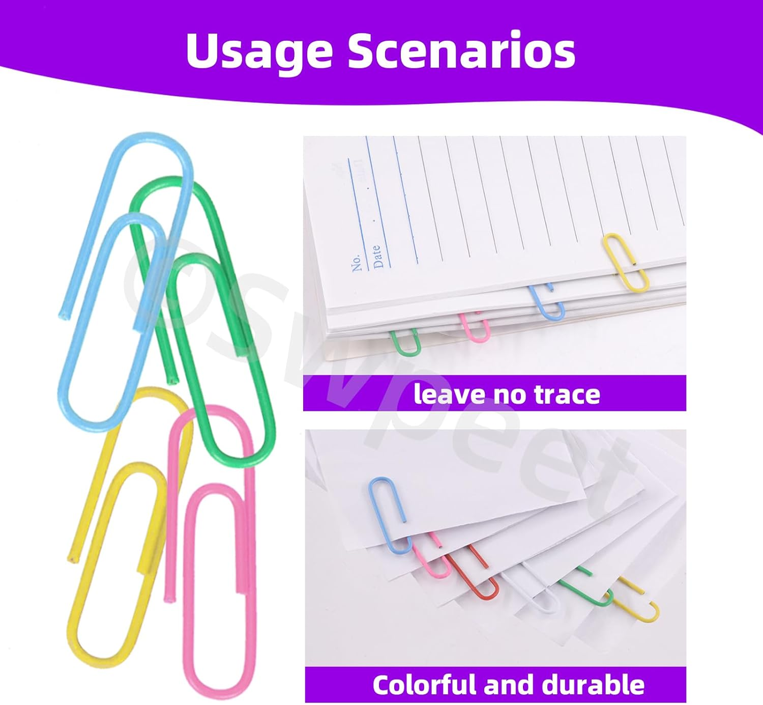 Swpeet 1000Pcs Coloured Vinyl-Coated Flat Thumb Tacks with Paper Clips Assortment Kit, round Head Push Pins Colored Paper Clips for Office School Home image number 2