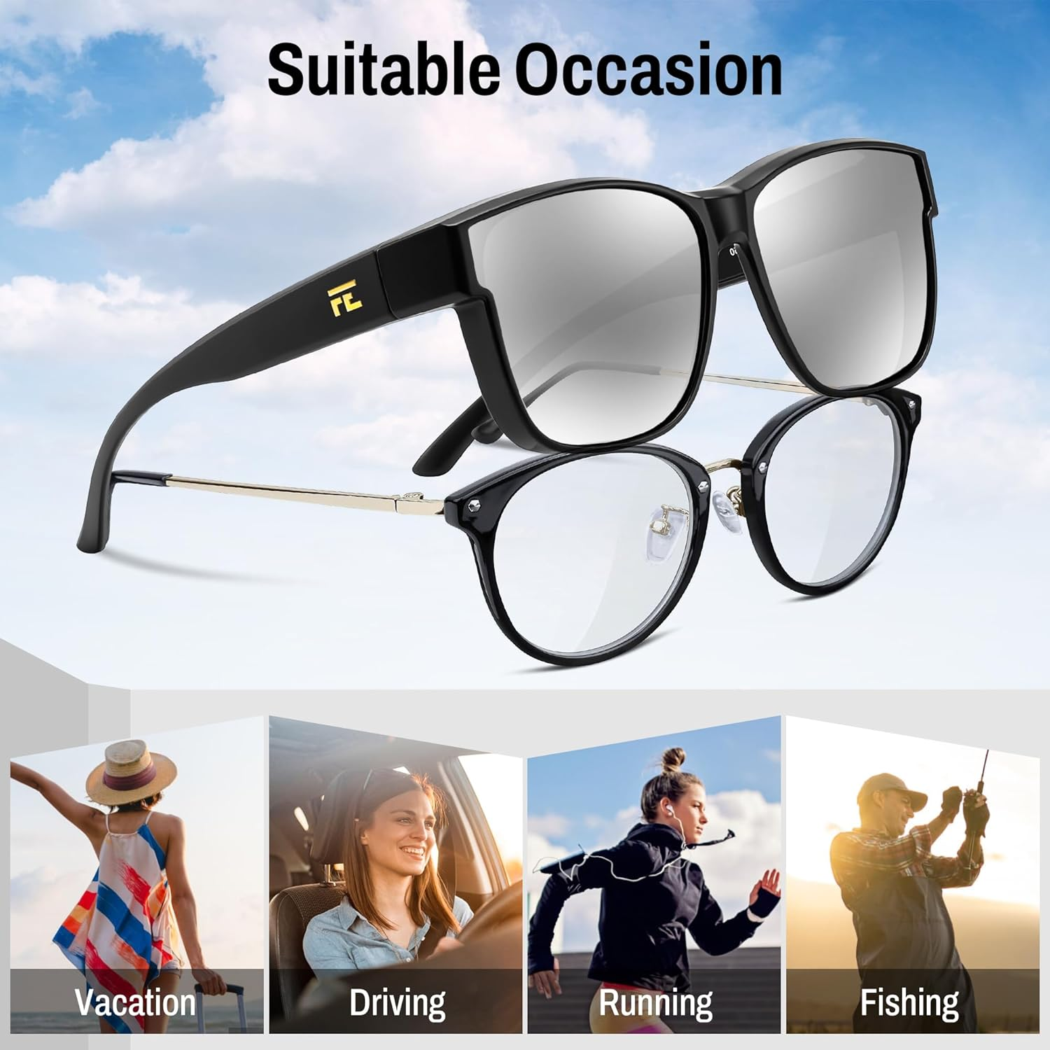 FEISEDY Polarized Sunglasses Fit over Glasses for Women Men Large Sunglasses UV400 Protection B0250 - Matte Black Frame - Blue Mirror image number 7