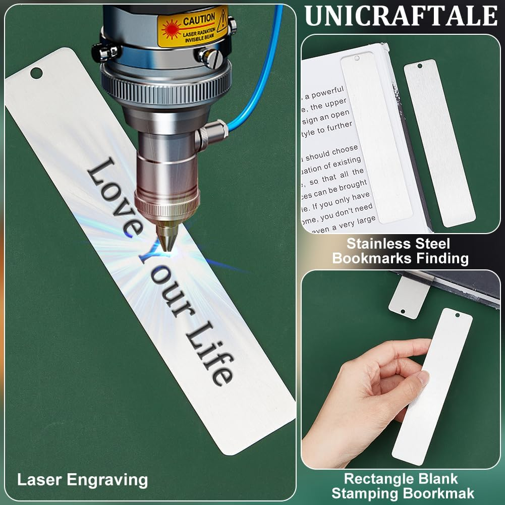 UNICRAFTALE 6Pcs 5.11" Metal Blank Bookmark Craft Tag Stainless Steel Rectangle Engraving Stamping Tags Pendant Decoration for Reading Office Supplies