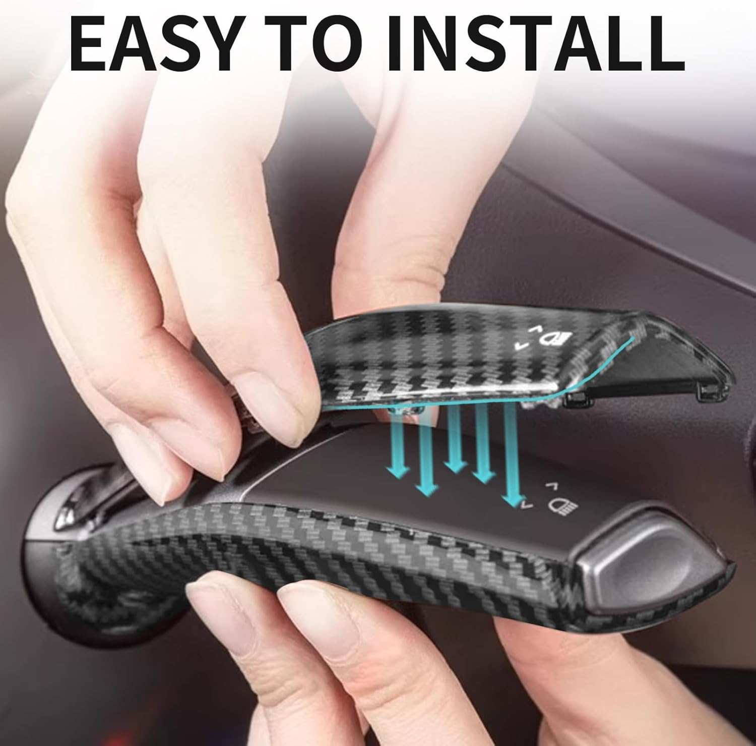 Femibon Steering Lever Cover for Tesla Model 3 Model Y 2017-2024, Carbon Fiber Pattern Car Gear Shift Cover, Steering Wheel Cover Tesla Model 3 Model Y 2024 Accessories(Glossy Carbon Fiber Pattern) - Matt image number 2