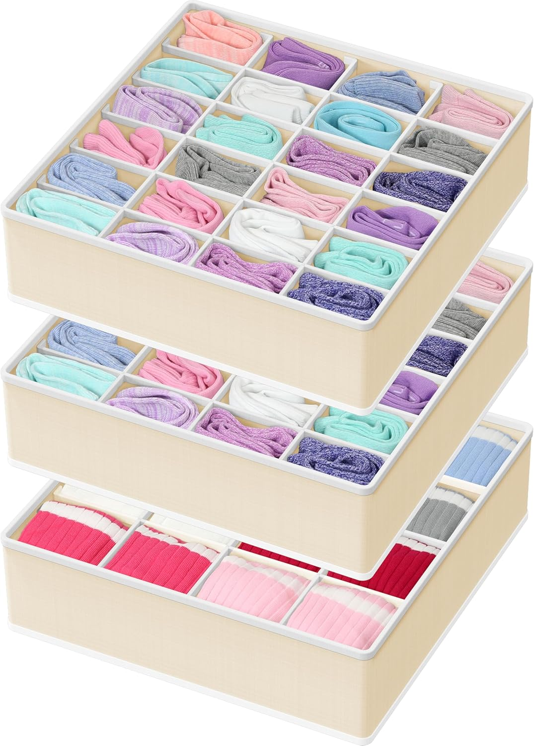 Simplehouseware Closet Drawer Organiser for Clothes, Socks and Underwear, 3 Pack, Grey