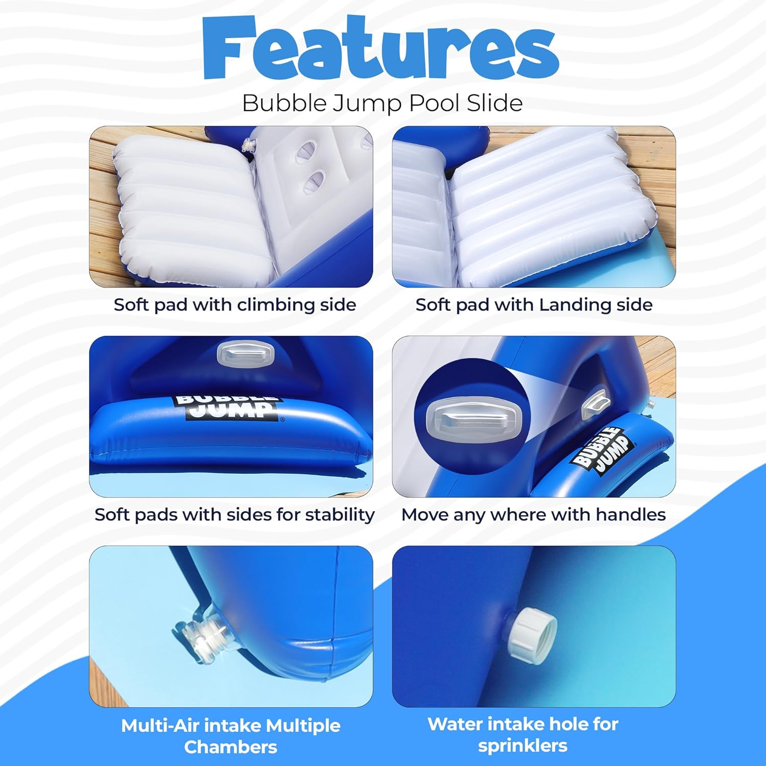 Inflatable Water Slide for Pool, Durable Vinyl Inflatable Pool Slide for Inground Pool with Built in Sprayers and Weighted Base for Stability, Waterslide for Kids and Adults, Ages 6 & up - Bubble Jump image number 3