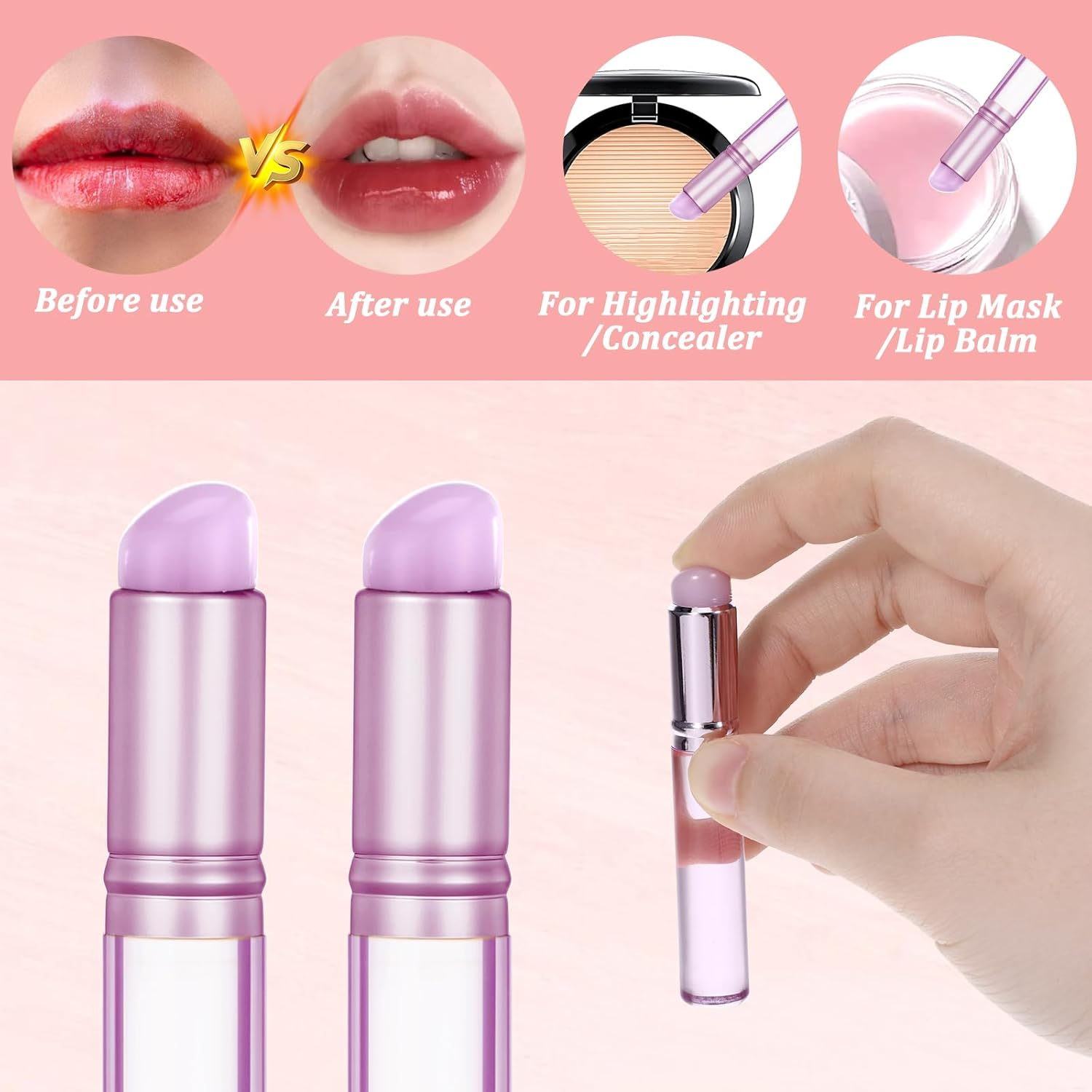 2PCS Silicone Nail Brush, Ombre Nail Brush, Silicone Lip Brush, Reusable Silicone Nail Chrome Applicator, Silicone Nail Brush Tools for Chrome, Ombre, French Nail, Lipstick, Concealer(Purple)