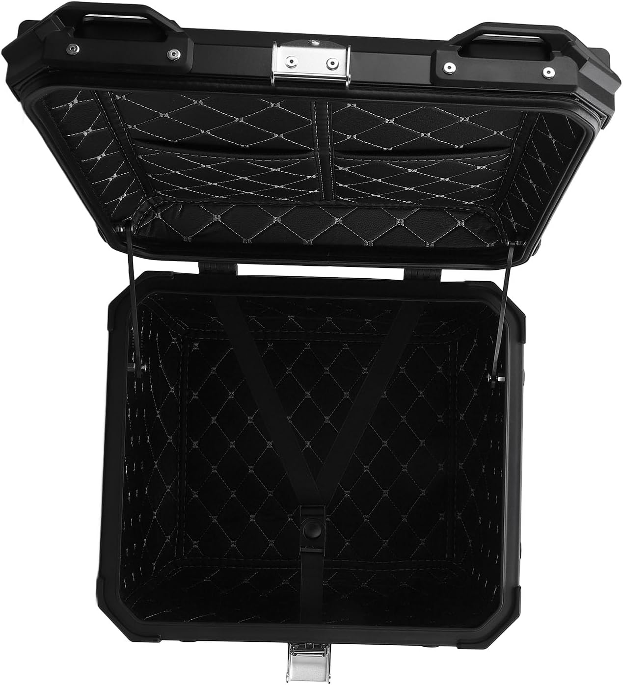 55L Motorcycle Top Case Tail Box, Water Proof Aluminum Alloy Quick Release Motorcycle Scooter Universal Storage Trunk with Safety Lock Reflective Sticker for Helmet Luggage (Silver) image number 5