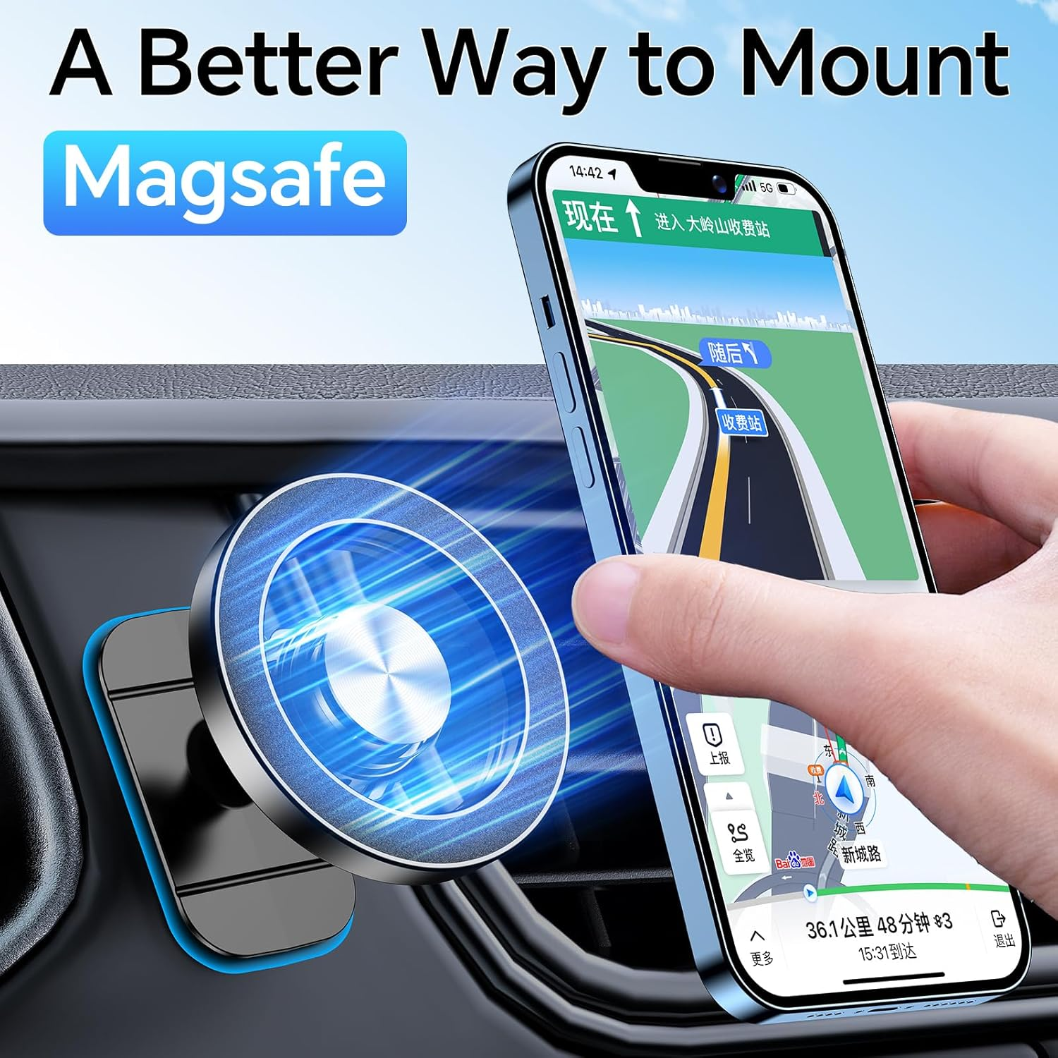 For Magsafe Car Mount [20X N55 Magnets] Magnetic Phone Holder Car Mount Mobile Phone Holder for Car Accessories[360&deg; Adjustable ] Car Phone Holder for Iphone 17 Air 16 15 14 13 12 Google Pixel image number 5