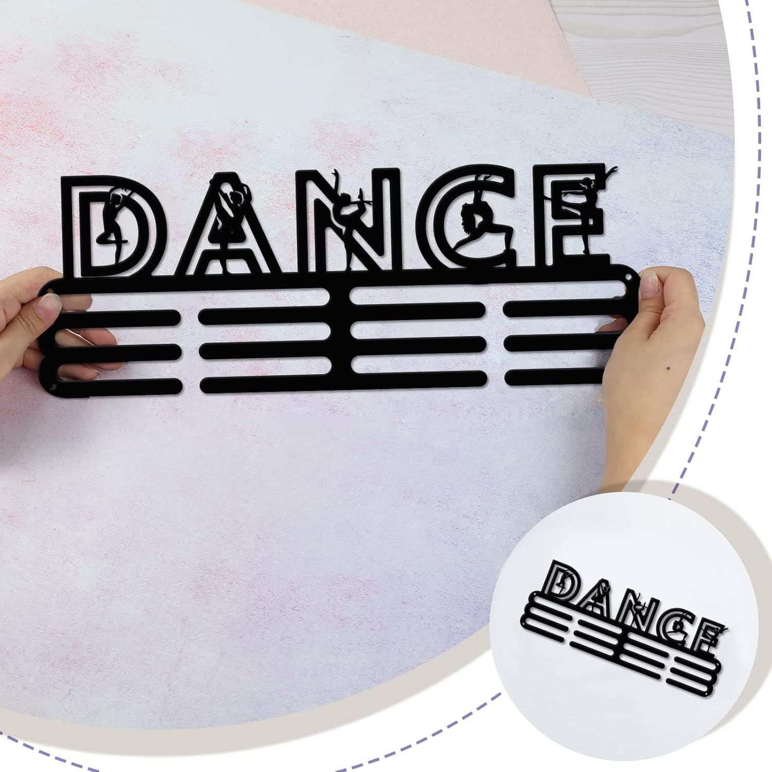 SUPERDANT Dance Medal Hanger Display Women Dance Sports Medal Holder Personalised Award Black Metal Rack Wall Mounted Ribbon Lanyard Christmas Birthday Gift for Kids Athletes 15.75X6In image number 5