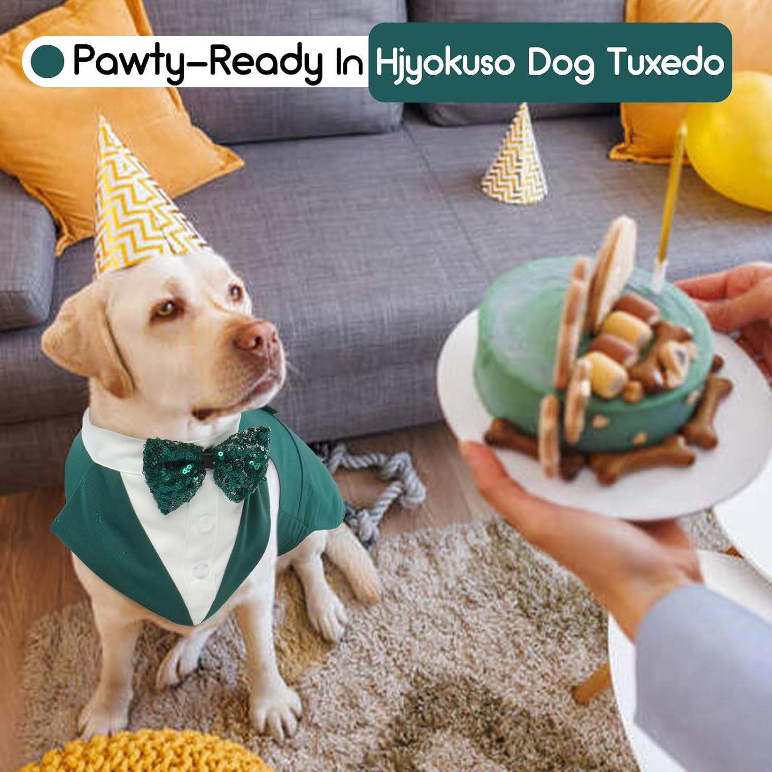 Dog Tuxedo, Dog Wedding Outfit and Bandana Set, Dog Tuxedo Costume, Pet Clothes Puppy Formal Shirt with Removable Bow Tie, Dog Suit for Small Medium Large Dogs, Dog Outfit for Party Birthday Festival image number 4