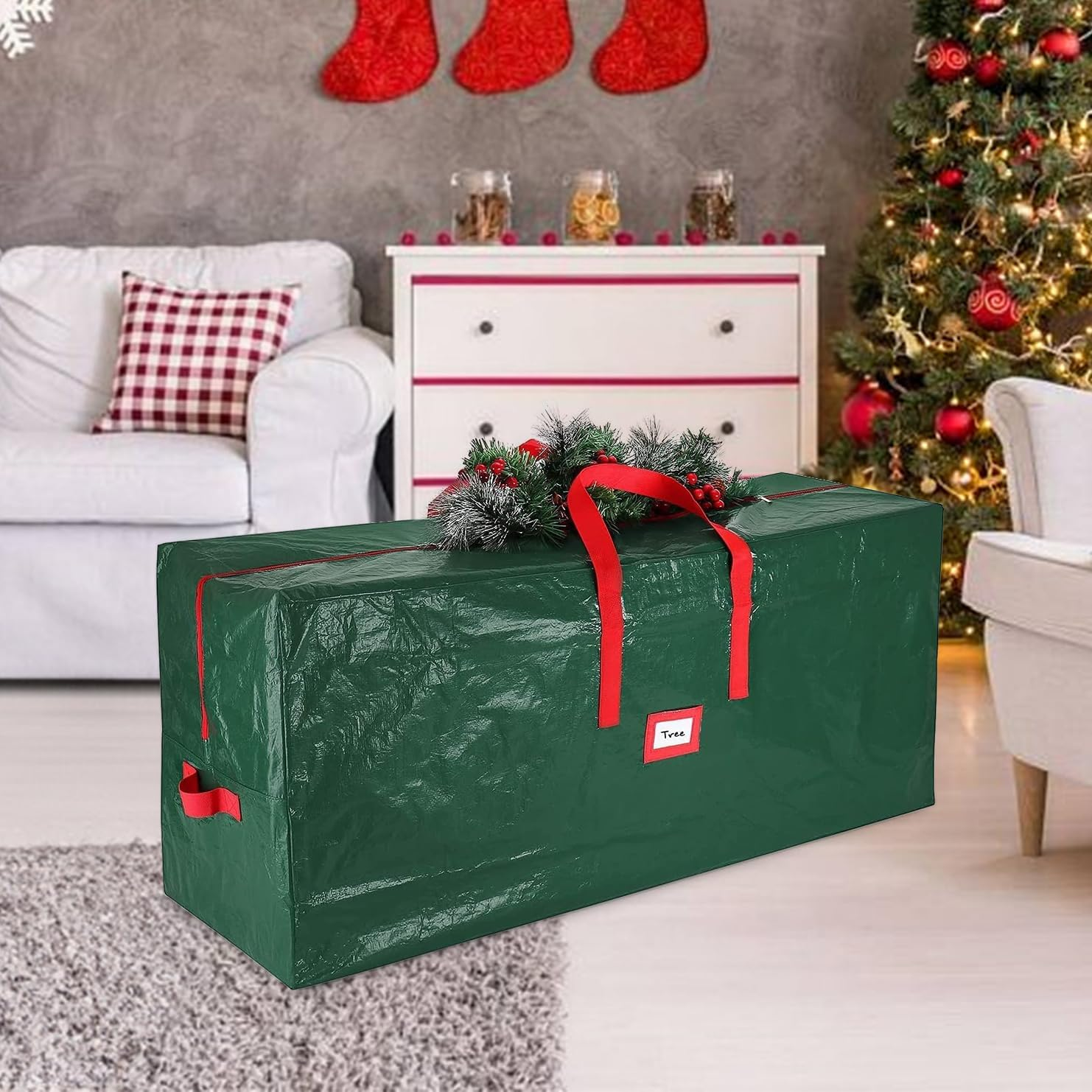 Christmas Tree Storage Bag with Card Slot|600D Oxford Material|Fits 7.5FT Xmas Tree|Disassembled Holiday Xmas Tree Bags|Tree Container|Heavy Duty Xmas Storage Box by H HOME-MART image number 2