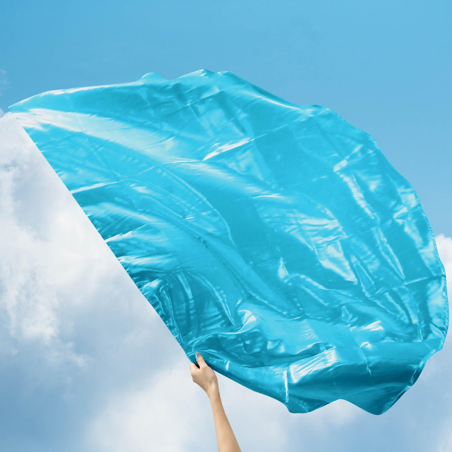 2 Pcs Flags of Worship, 140Cm Dance Flags with Telescopic Flagpole Fake Banners Semicircle Worship Angel Wings Flag for Church Stage Performance (Light Blue) image number 1