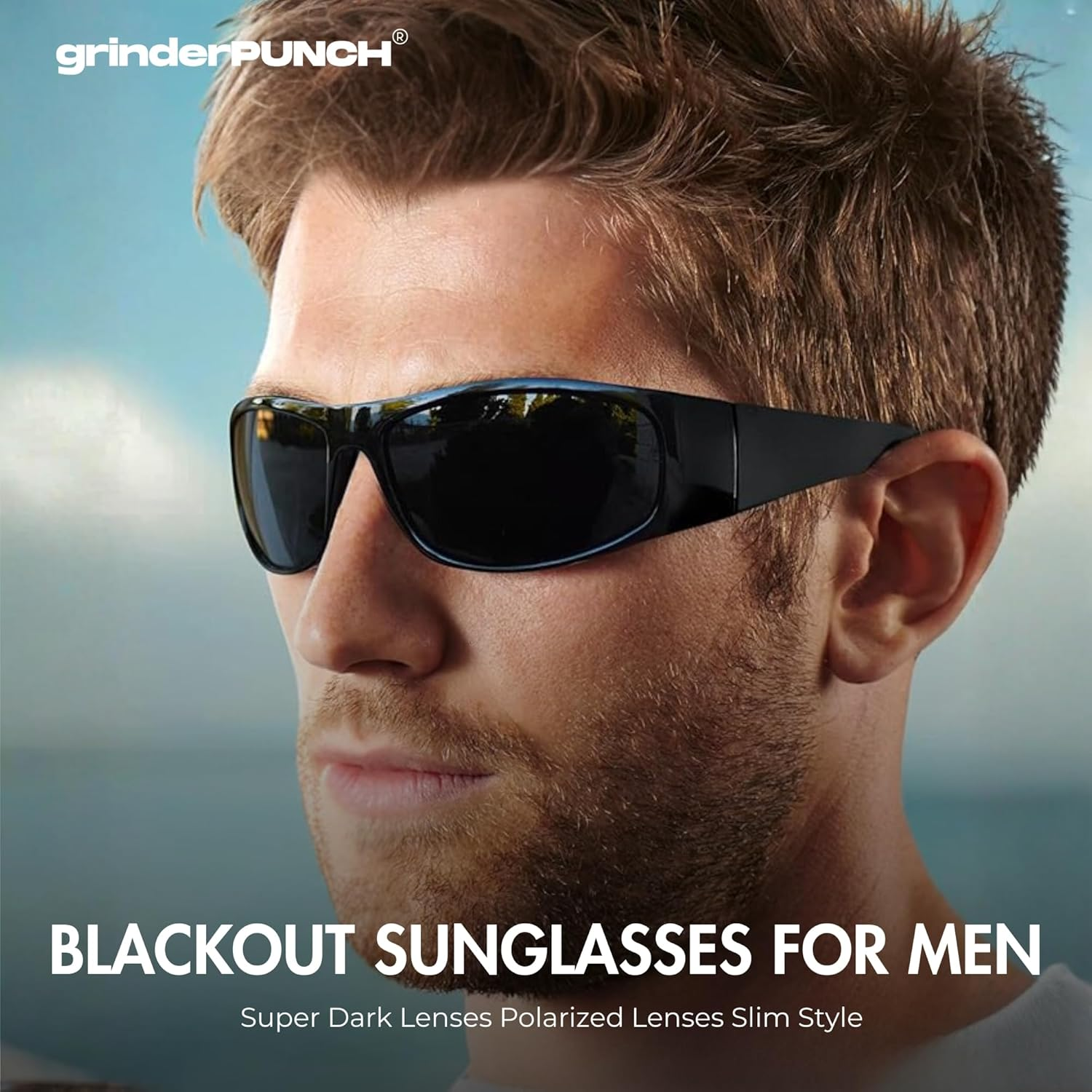 Grinderpunch Men&rsquo;S Polarised Sunglasses &ndash; Super Dark Wrap around Style | UV400 Polarized Sunglasses for Men & Women | Night Driving Glasses, Sports & Outdoor Sun Glasses