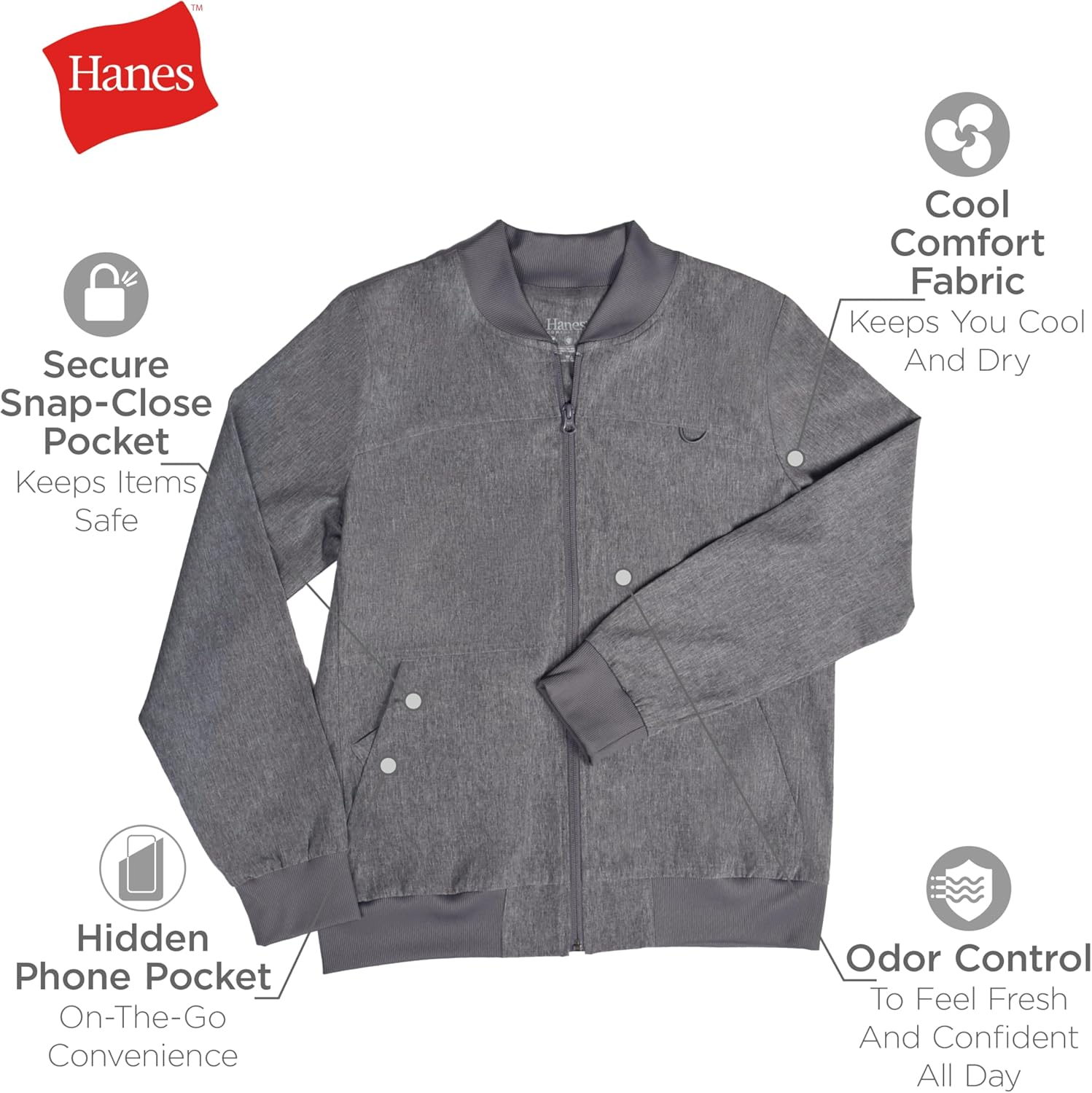 Hanes Women'S Scrubs Bomber Jacket, Zip-Up Healthcare Scrub Jacket for Women, Moisture Wicking image number 3