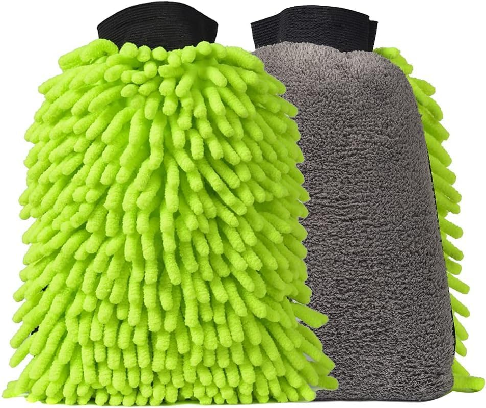DU Life Car Wash Mitt, 2PCS Microfibre Noodle Car Washing Mitts, Efficient 3In1 Car Cleaning Mitt, Car Wash Mitt Gloves with Elastic Wrist Cuffs for Whole Car Washing