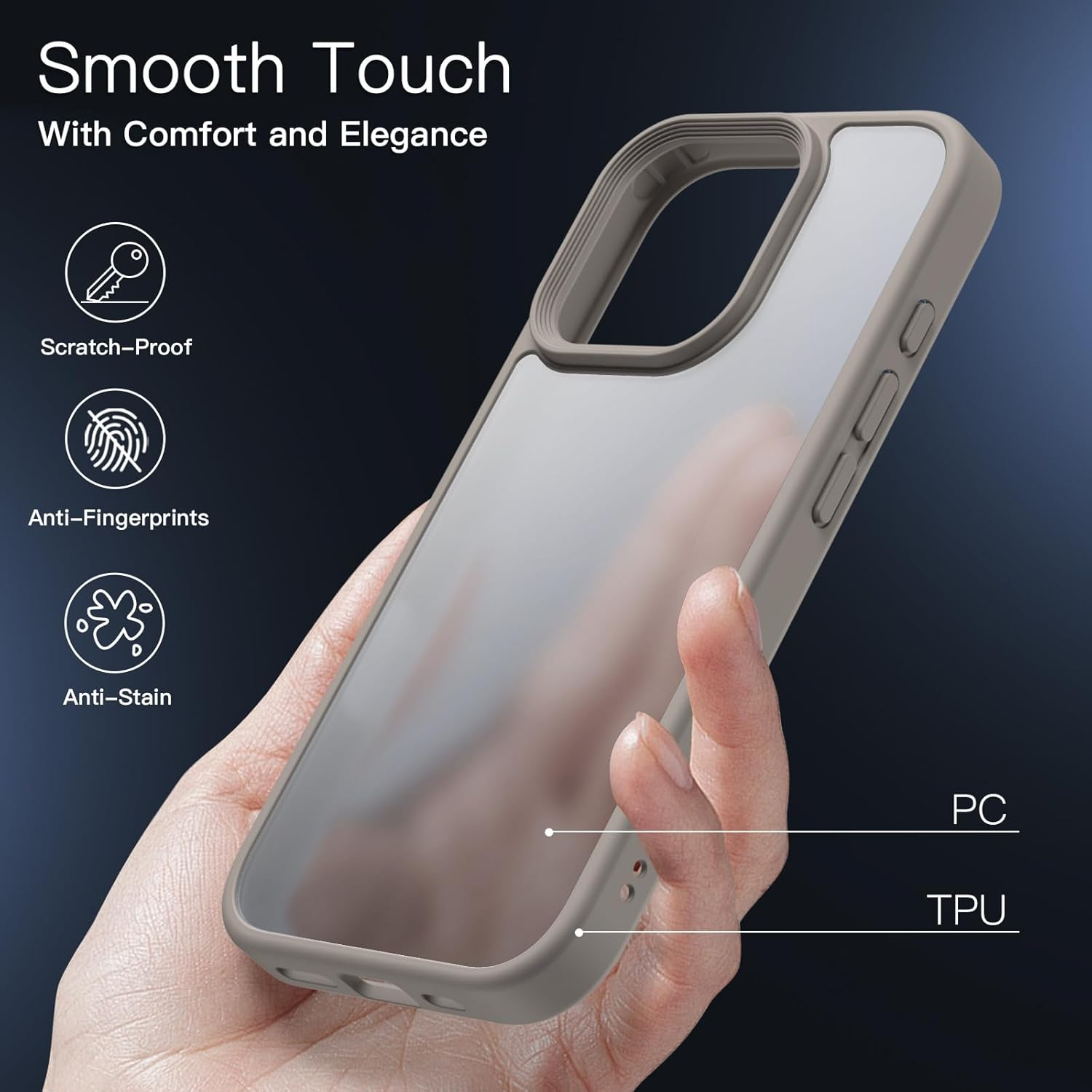 Jetech Matte Case for Iphone 16 Pro 6.3-Inch, Shockproof Military Grade Drop Protection, Frosted Translucent Back Phone Cover, Anti-Fingerprint (Natural Titanium) - Desert Titanium image number 2