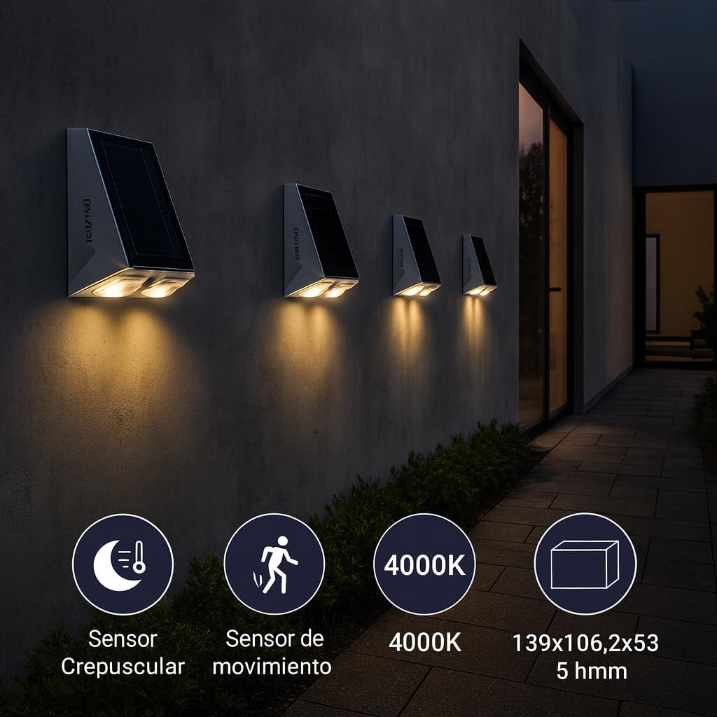M Ledme Outdoor LED Solar Light with Motion and Twilight Sensor, 800LM 1.3W IP44 Natural White Light (4000K) for Garden, Patio, Facade, Wall