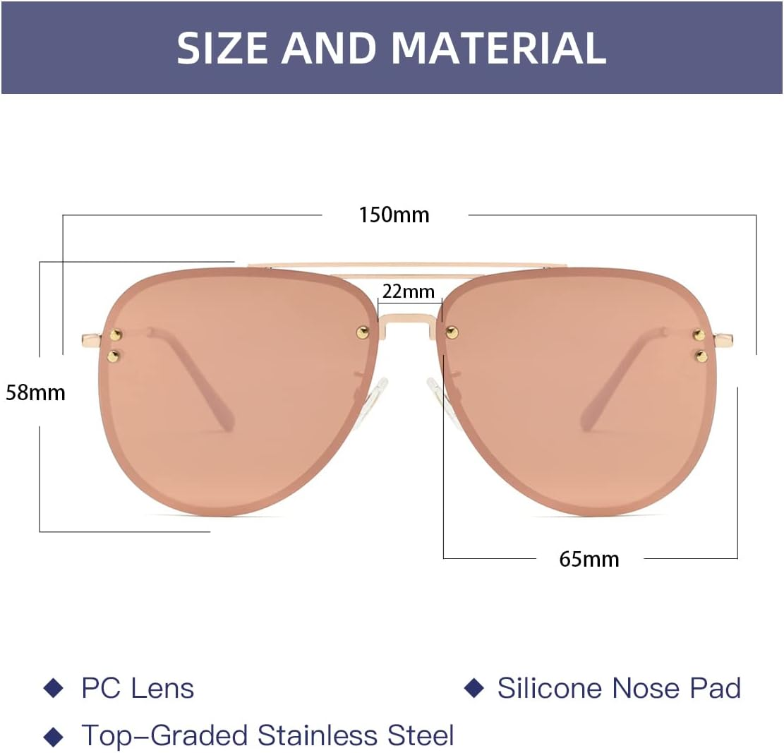 Premium Rimless Oversized Aviator Sunglasses for Women, Polarized PC Lens UV Protection Women&rsquo;S Shade VF2203 image number 3