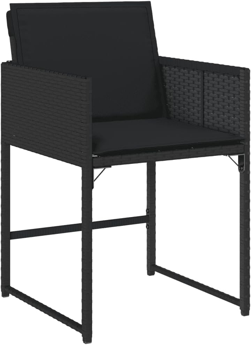 Vidaxl 7-Piece Outdoor Bistro Set, Poly Rattan and Tempered Glass Table - Black Garden Dining Furniture with Cushions, Foldable Chairs image number 3