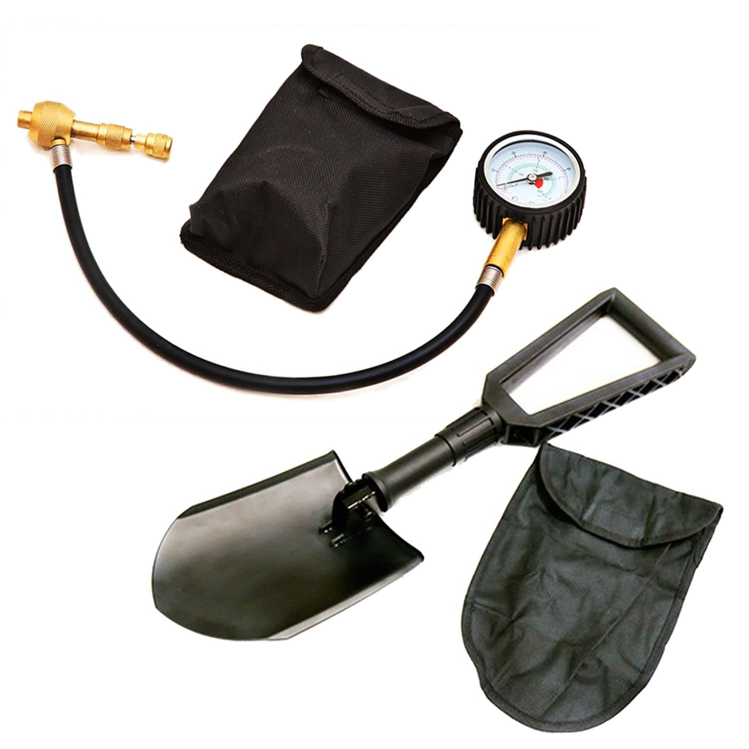 Adventure Kings Kwiky Tyre Deflator Gauge + Compact 4WD Recovery Folding Shovel image number 2