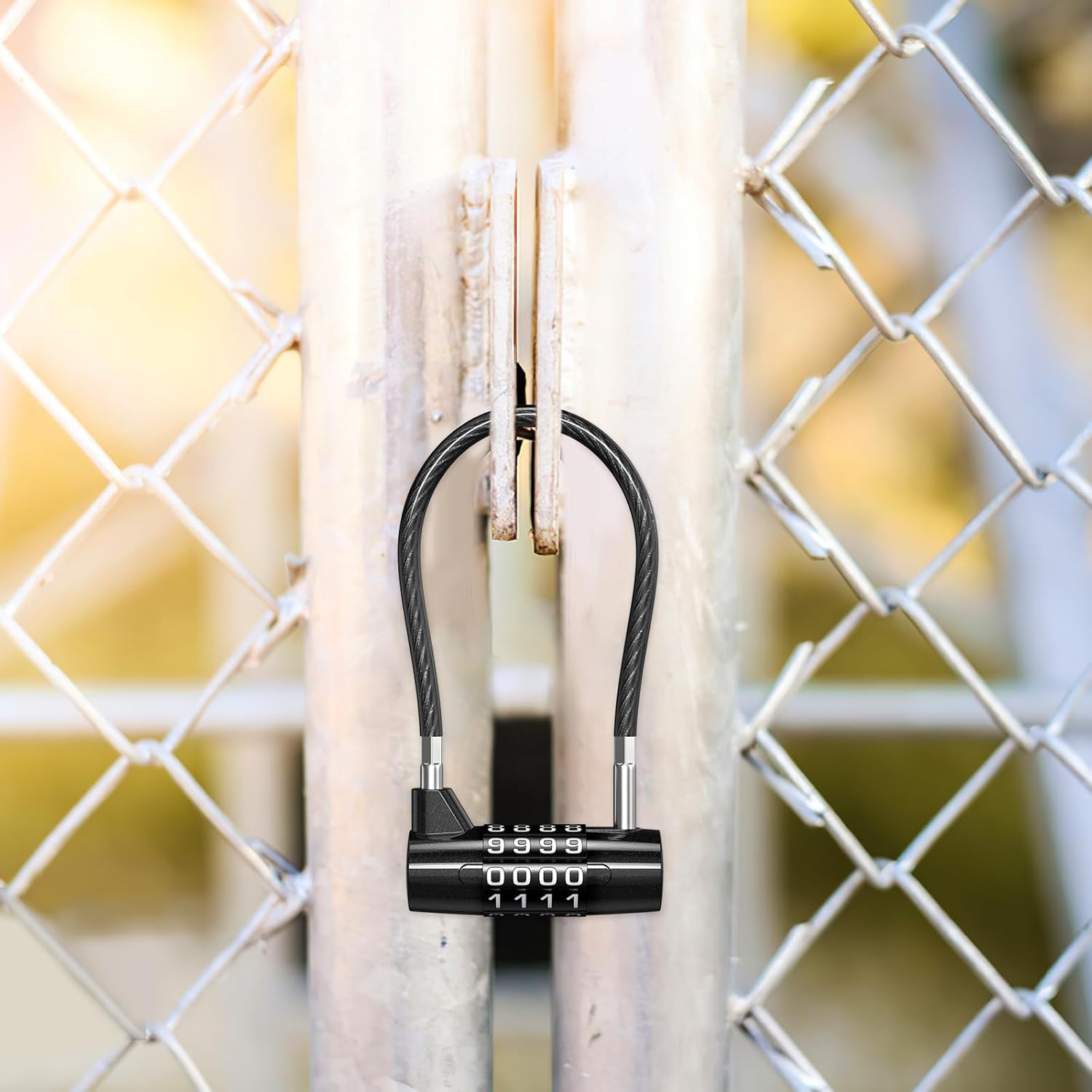 AMIR 4 Digit Combination Padlock, 6.9 Inch Long Shackle Padlock with Steel Cable Rope, Waterproof Cable Lock with Resettable Code, Outdoor Long Padlock for Gym Locker, Hasp Cabinet-2Pcs image number 3