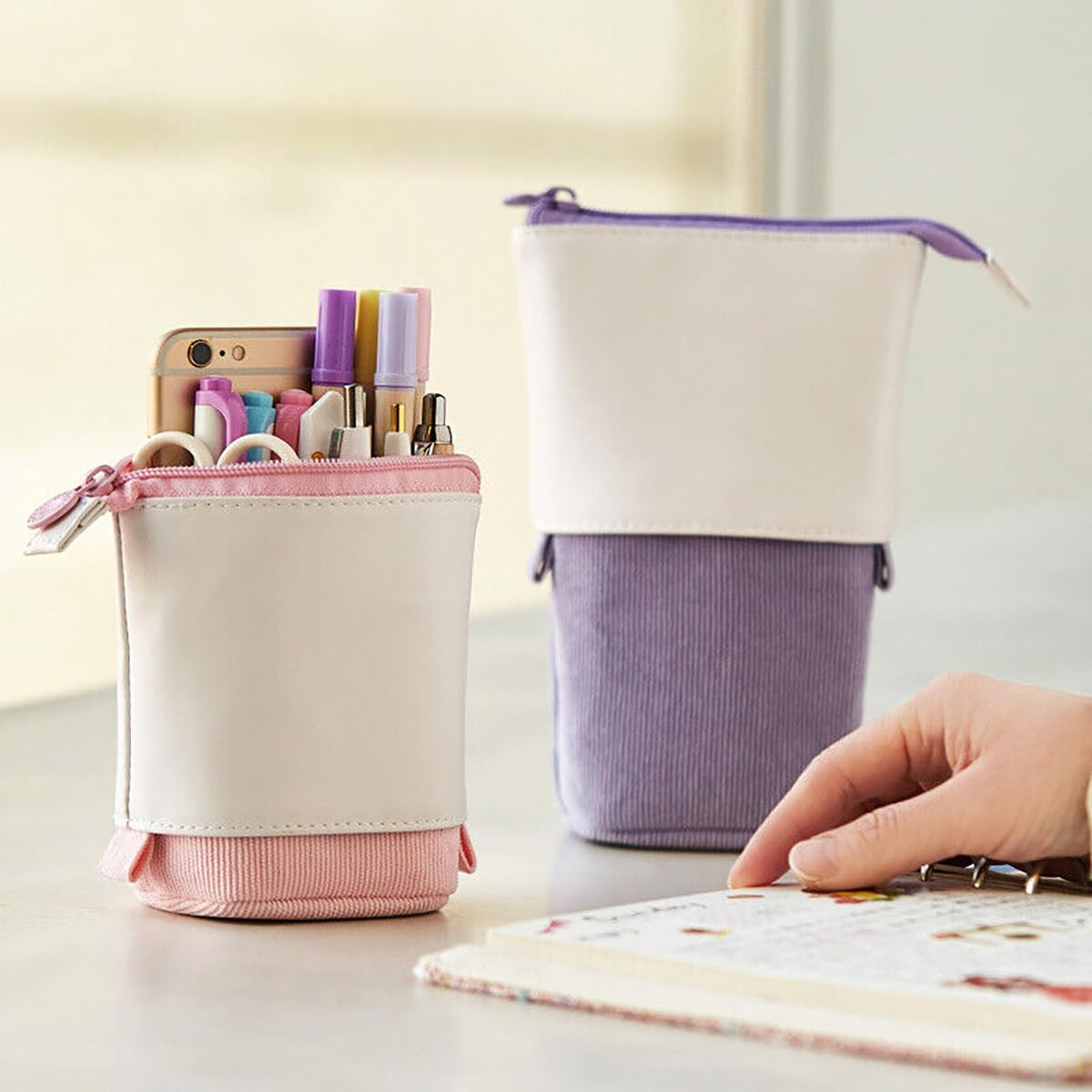 AIMALL South Korea Cute Simple Telescopic Pen Holder, Stretchable Canvas Pencil Bag, Pull-Down Design, Ideal for School and Office Supplies - Blue image number 6