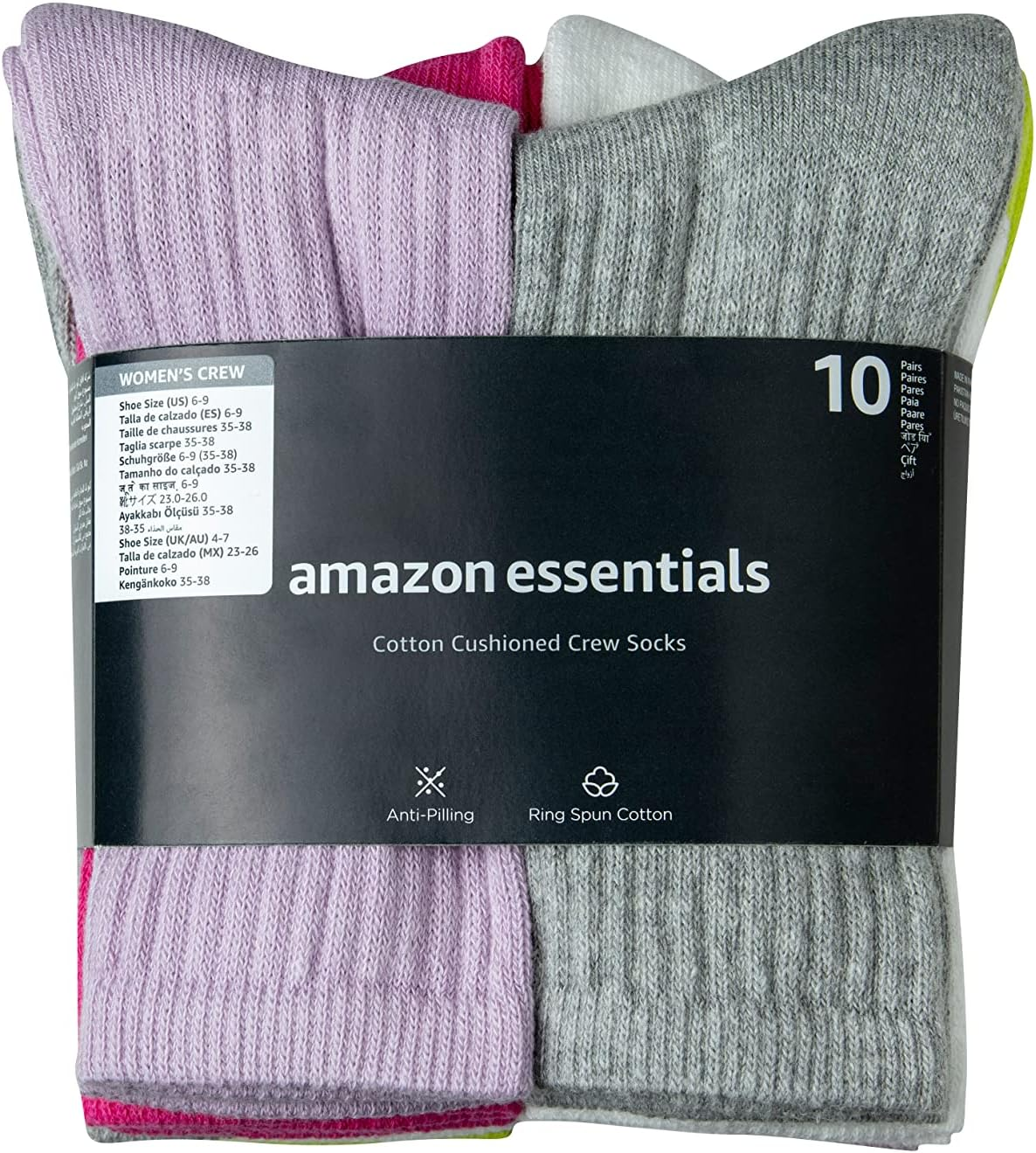 Amazon Essentials Women'S Cotton Lightly Cushioned Crew Socks, 10 Pairs image number 4