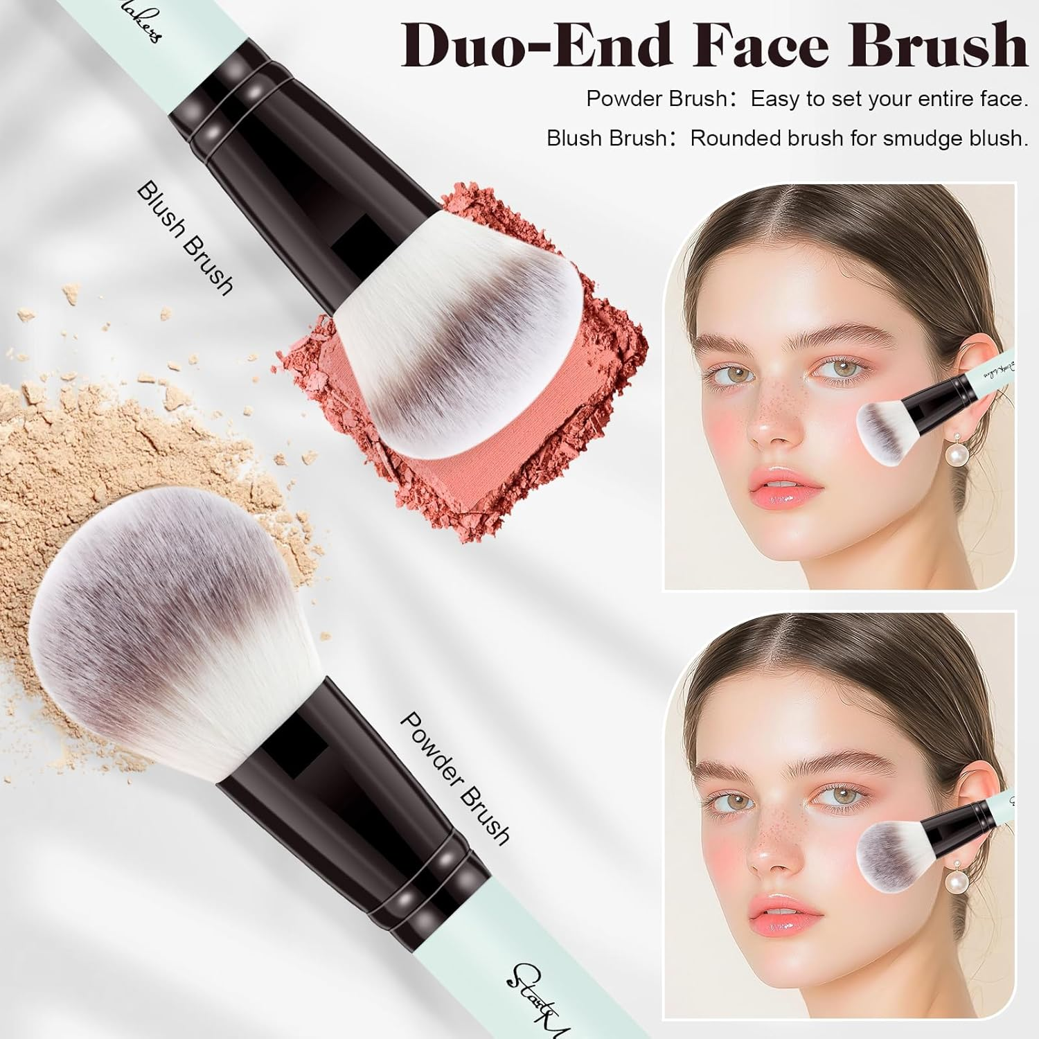 Start Makers 5PCS Makeup Brush Set Double-End Makeup Brushes for Foundation Contour Blush Highlight Blending Eyebrow Brush Eyeshadow Eyeliner Make up Brushes Set Bright Cyan