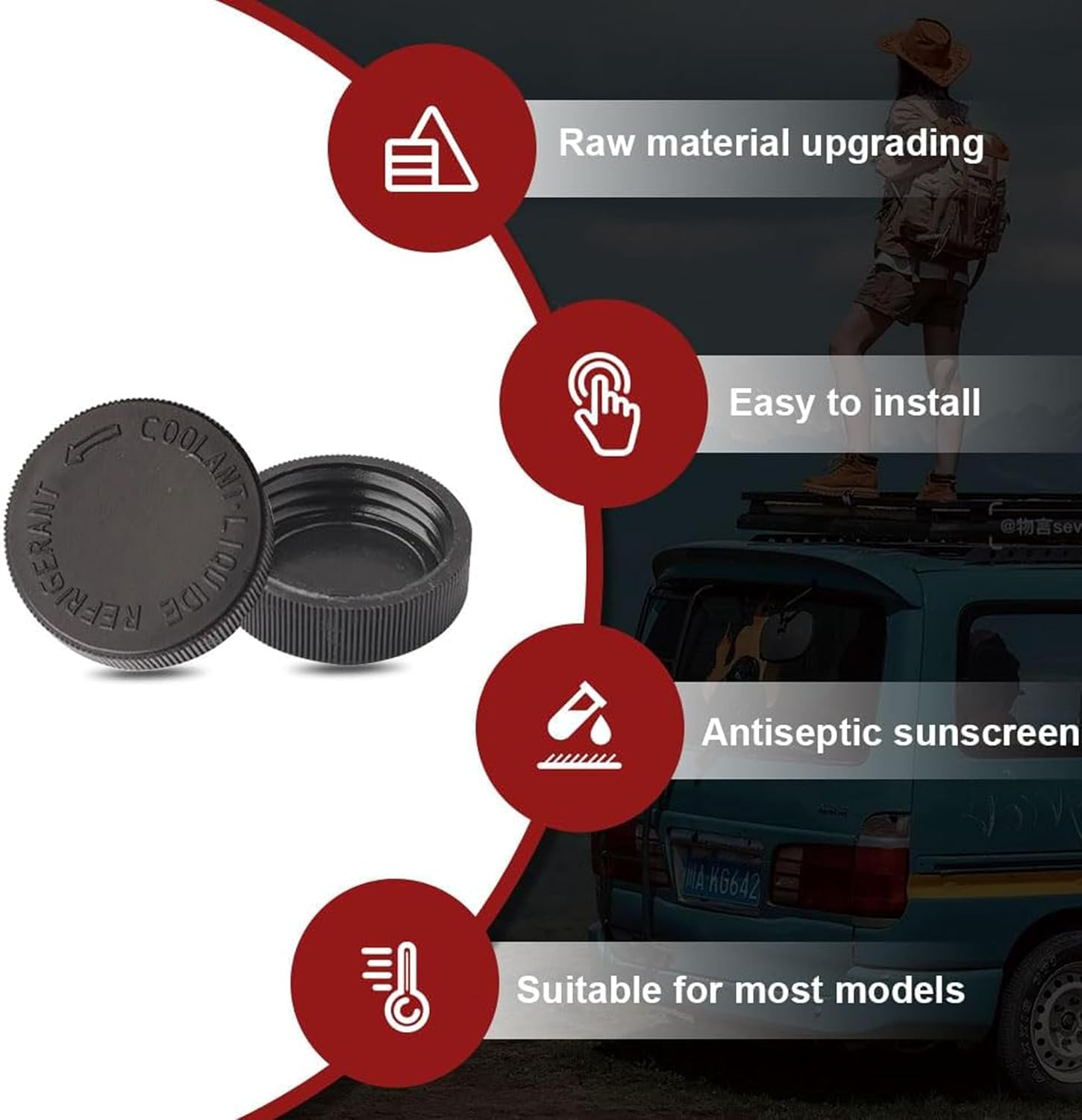 2PCS Coolant Reservoir Caps,21712-79900 Engine Coolant Reservoir Cap Replacement,Engine Coolant Overflow Reservoir Tank Cap Compatible with Nissan Murano Rogue Versa Infiniti,Car Accessories(Black) image number 5