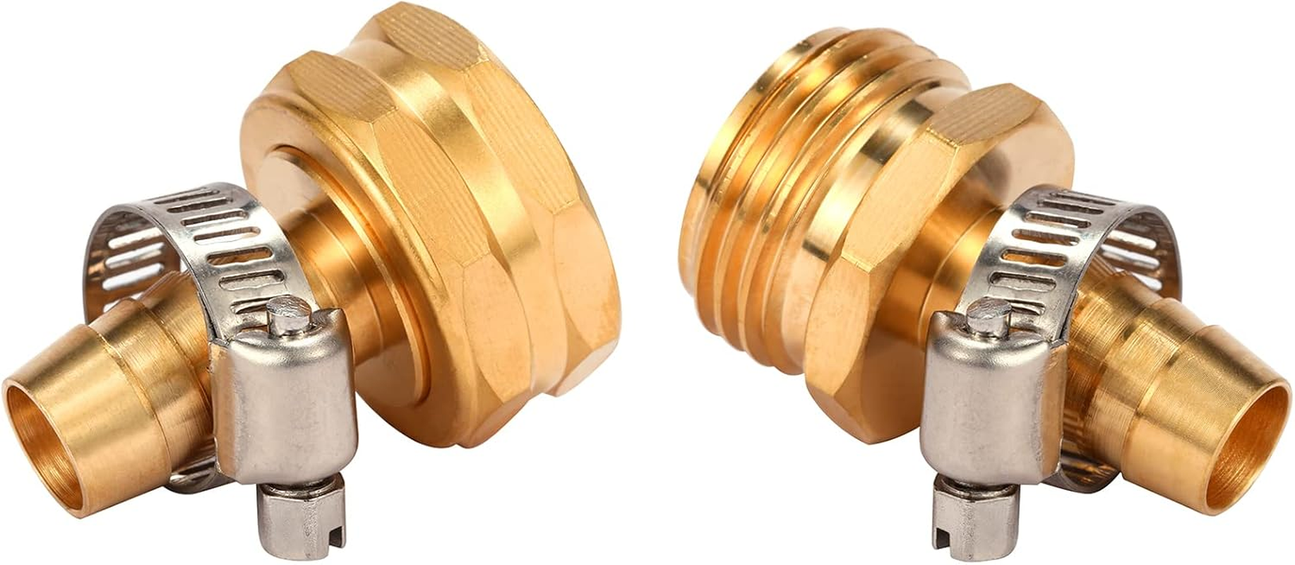 Brass Garden Hose Connector Repair Mender Kit with Stainless Clamp,Fits 1/2" Water Hose Fitting,2 Sets(1/2" Barb X 3/4" GHT) image number 5