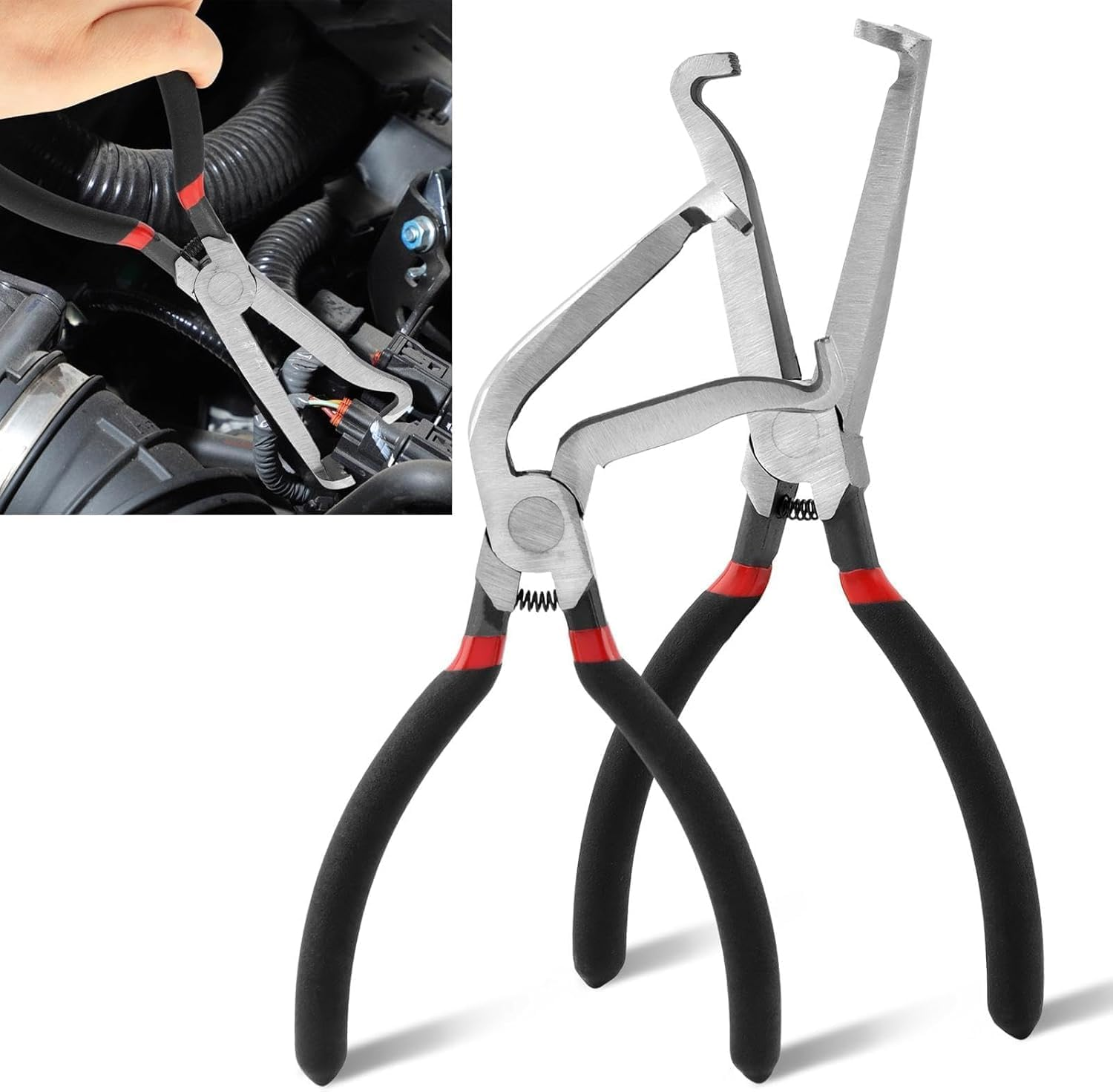 2 PCS Electrical Disconnect Pliers with Spring, Carbon Steel Automotive Electrical Connector Pliers, Spark Plug Pliers, Universal Fuel Line Plier for Car, for Automotive Connector Removal image number 2