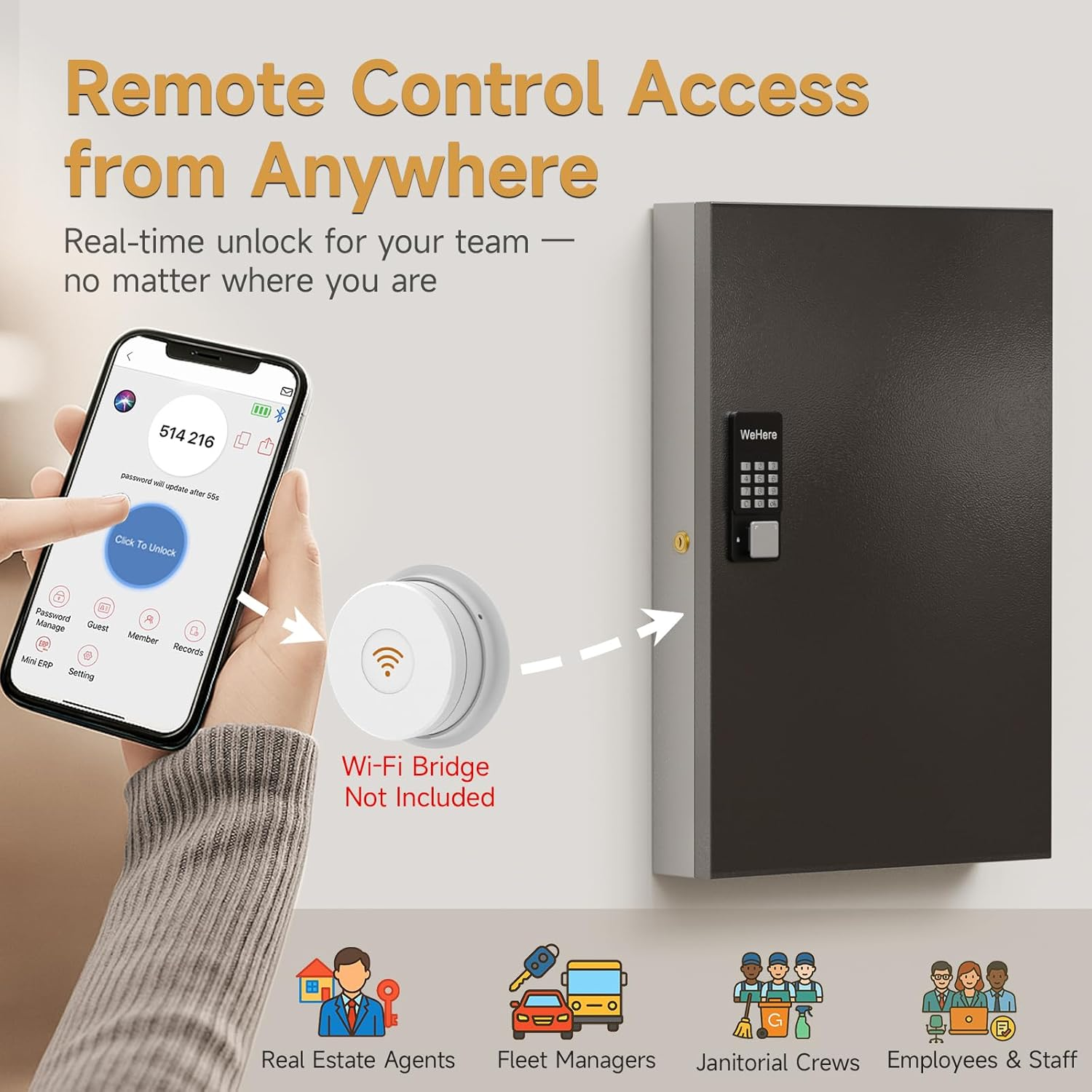 96 Key Cabinet (Plus), Key Lock Box Wall Mount Use One Time Password, Fixed Code/Bluetooth/Otp Share Unlock, Security Lockbox for Valets, Hotels, Car, Offfice Key Management & Storage image number 1