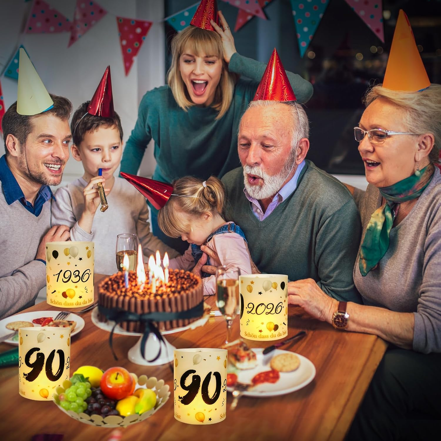 12 Lantern Table Decoration 90Th Birthday, Seutgjie 90Th Birthday Anniversary Decoration Man Woman 1936-2026 Black Gold for Tea Lights or Candles image number 4