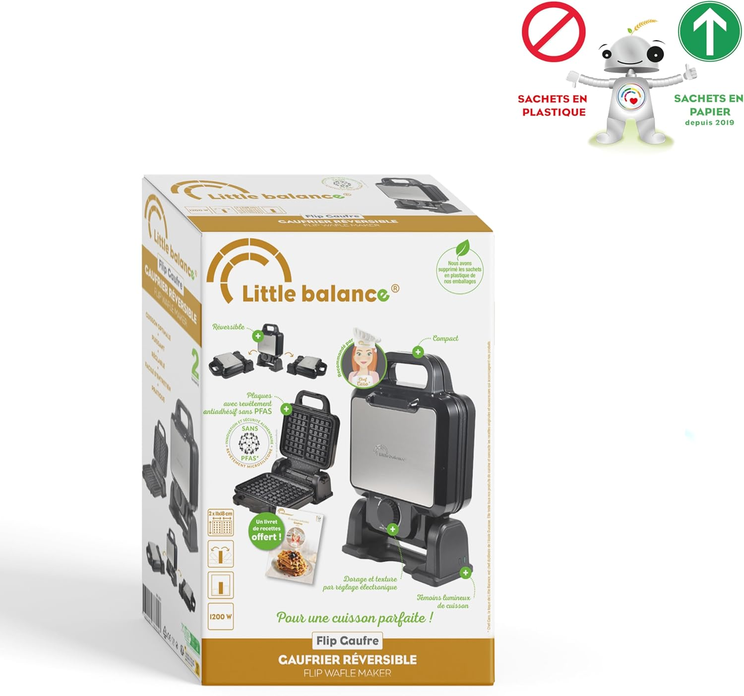 LITTLE BALANCE 8805 Flip Waffles, Electric Waffle Iron, Rotating Waffle Iron, Rotating Base, Real Belgian Waffles, PFAS Free, Non-Stick Coating, Pilot Light, 1200 W, Black image number 4