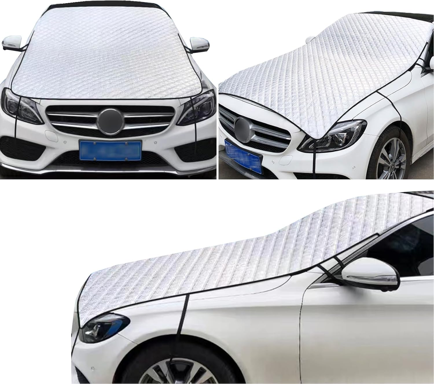1 PC Car Half Car Cover Sunshade, Windshield Hood All-Season Protection Waterproof Dustproof Frostproof Portable Car Cloth, Outdoor Indoor Foldable Protective Cover, Universal for Cars (Silver)