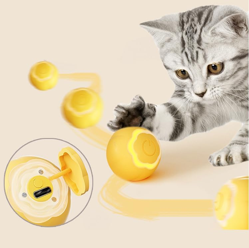 Interactive Cat Ball Toy - USB Rechargeable, Intelligent Automatic Moving Rolling Ball for Cats, Quiet Indoor Pet Toy with LED Lights, Puzzle Fun Pet Toy (Yellow) image number 6