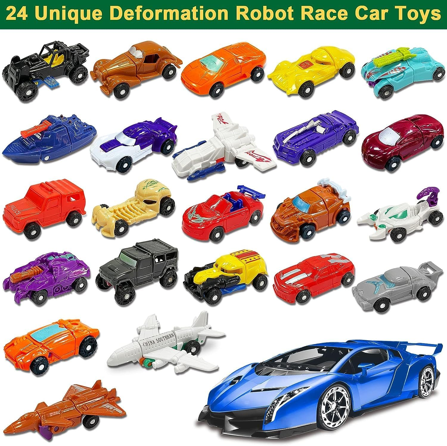 AMENON 24 Pcs Transform Car Robot Toys Christmas Advent Calendar 2023 for Kids Boys, 24 Days Countdown Calendar Large Car Automatic Deformation + 23 Vehicles Xmas Stocking Stuffers Gifts Party Favors image number 5