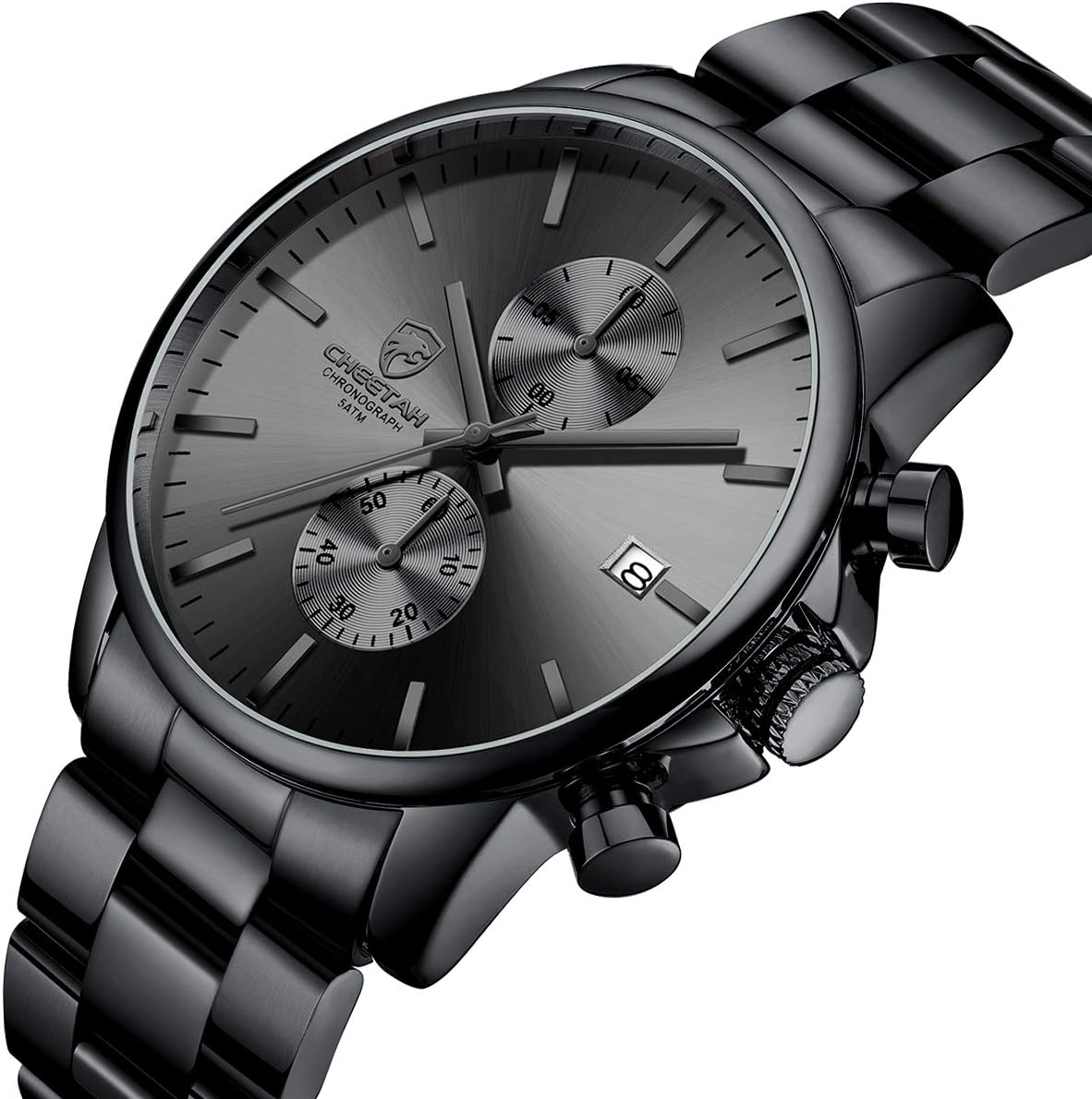 GOLDEN HOUR Fashion Business Mens Watches with Stainless Steel Waterproof Chronograph Quartz Watch for Men, Auto Date - Black Blue image number 2